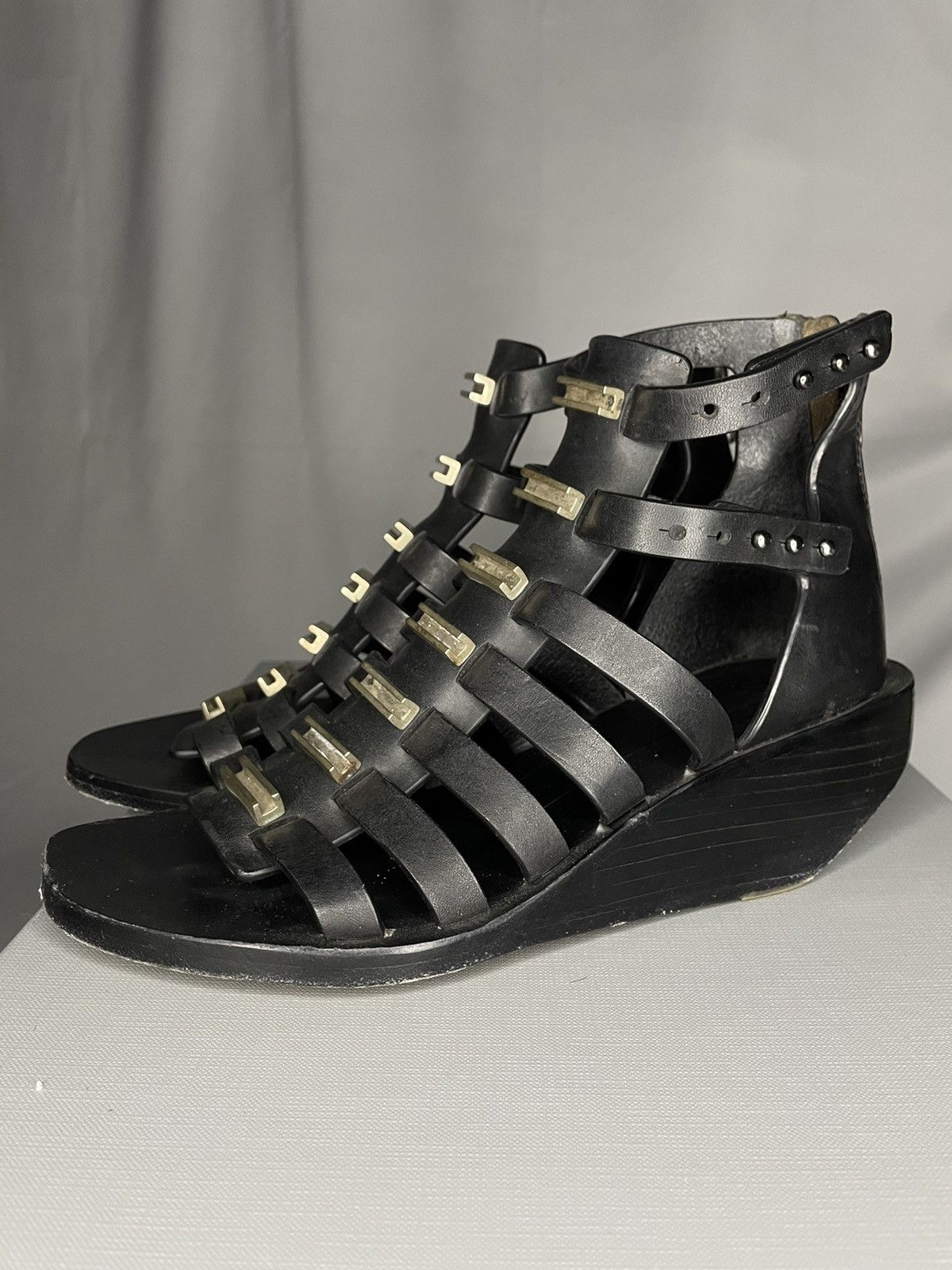 image of Rick Owens Leather Gladiator Cage Sandals in Black, Women's (Size 6)