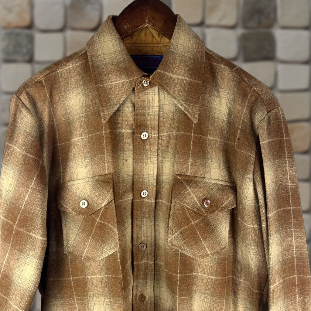 Vintage VINTAGE Ponderosa Shirt Mens M Brown Plaid Wool Flannel Lined Korea 70s Western Wool Flannel Shirt Jacket Button-Up Size US M / EU 48-50 / 2 - 1 Thumbnail