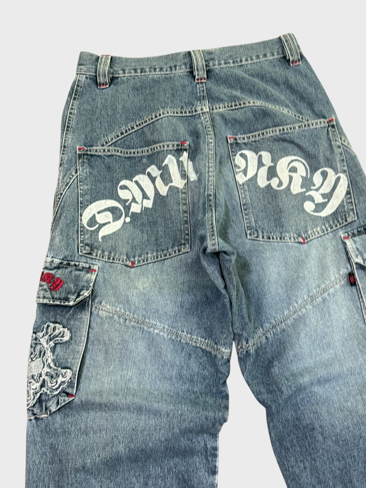 Japanese Brand BAGGY DRUNKNMUNKY CARGO SKULL PATCHES SPELLOUT DENIM Size US 27 - 11 Thumbnail