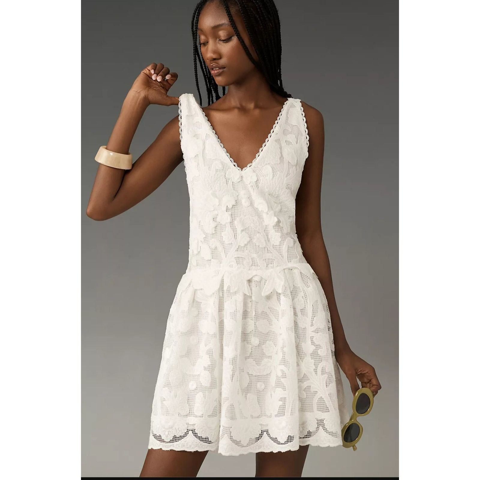 Anthropologie NWT Sleeveless V-Neck Lace Swing Mini Dress $288 MEDIUM Size M / US 6-8 / IT 42-44 - 4 Thumbnail