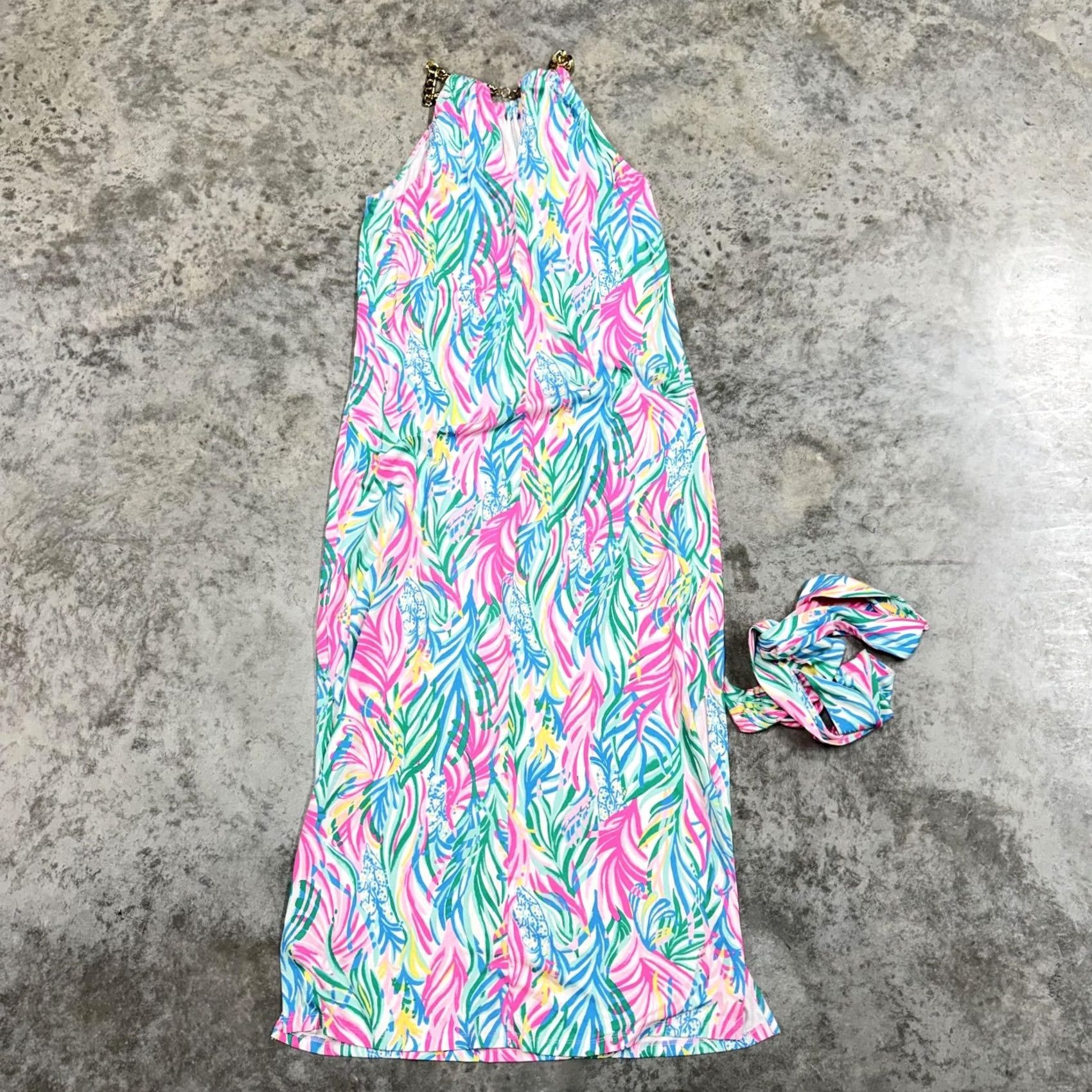 Lilly Pulitzer Lilly Pulitzer Dress Womens XS Multicolor Tropical Maxi Halter Belted Sleeveless Jersey Floral Strappy Summer 90s? Size XS / US 0-2 / IT 36-38 - 7 Thumbnail