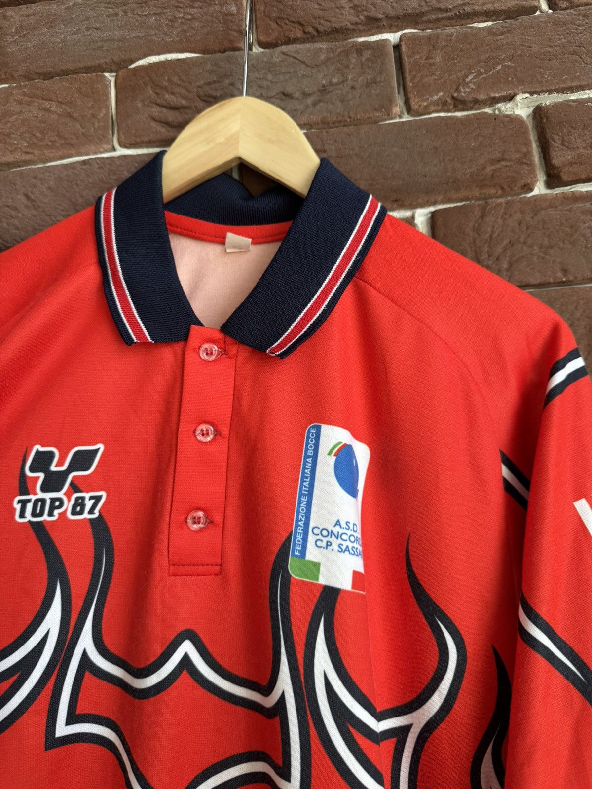 Vintage Vintage 90s Italy TOP 87 Flames Football Shirt Jersey Blue S Size US L / EU 52-54 / 3 - 5 Thumbnail