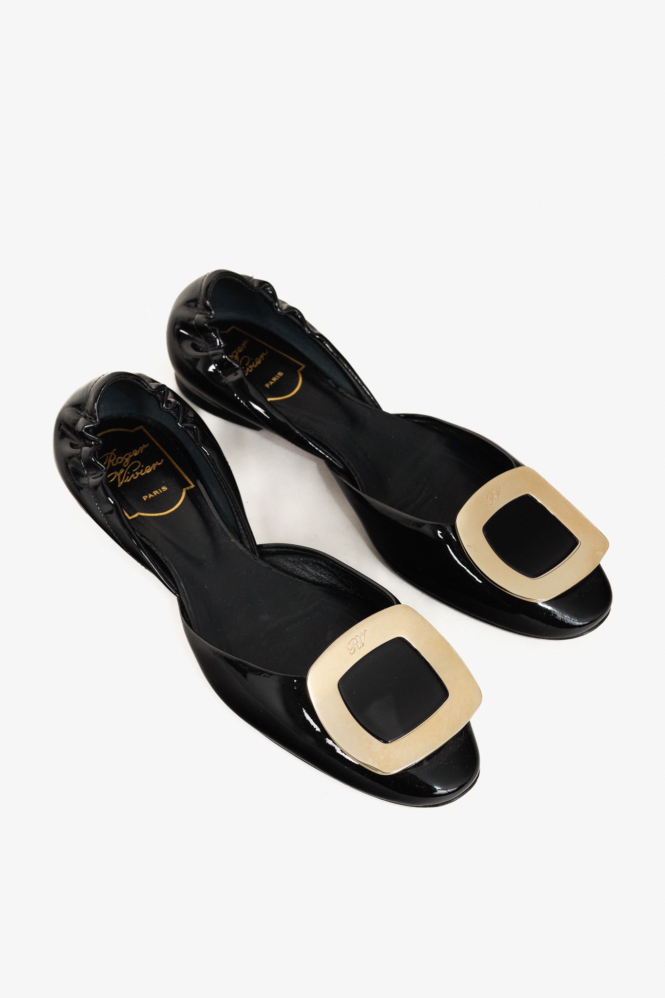 Roger Vivier Roger Vivier Chips Black Patent Leather Buckle Scrunch Flats Size US 5.5 / IT 35.5 - 1 Thumbnail