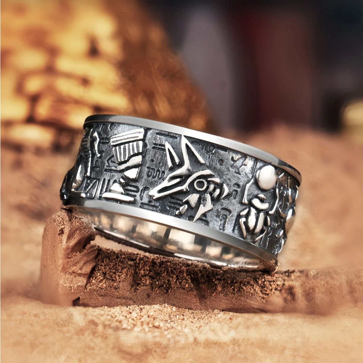 Vintage Retro Egyptian Symbols Ring Size ONE SIZE - 6 Thumbnail