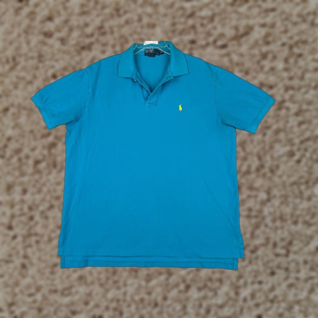 Ralph Lauren VINTAGE Ralph Lauren Polo Shirt Men XL Blue 100% Cotton Jersey Short Sleeve Button Collared Logo Embroidered Relaxed Fit Size US XL / EU 56 / 4 - 1 Thumbnail