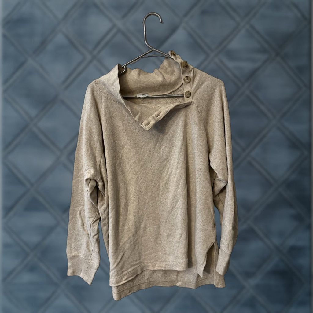 J.Crew J.Crew Sweatshirt Tunic Shirt Female Beige Size M Button Collar Fleece Cotton Blend Casual Vintage No (adjusted) Size M / US 6-8 / IT 42-44 - 1 Thumbnail