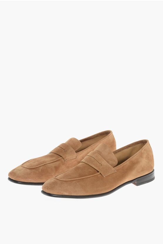 image of Ermenegildo Zegna Cuir Sole L'asola Suede Penny Loafers in Beige, Men's (Size 11)