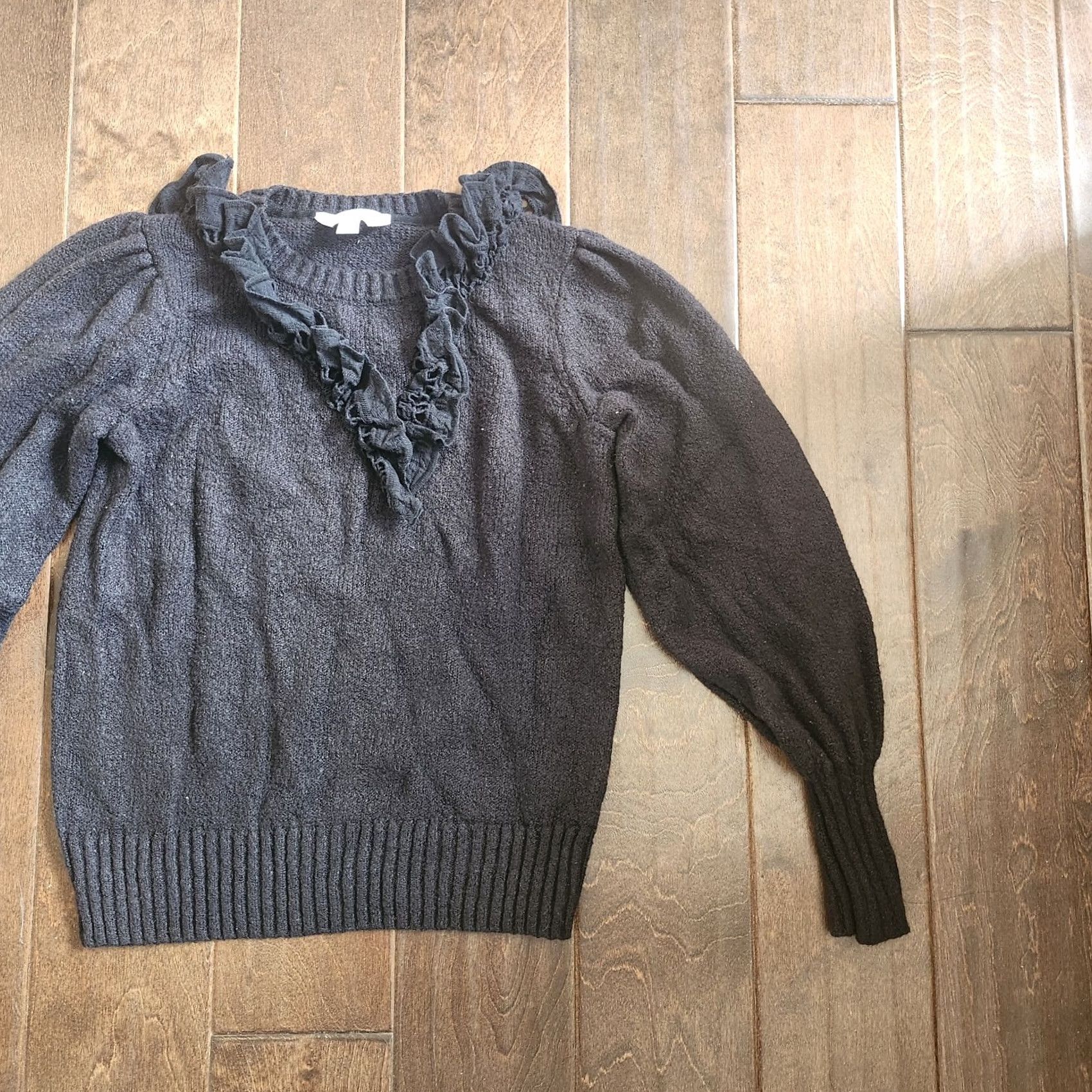Vintage Time And Tru Womens Ruffle Black Sweater - XS Size Long Sleeve Pullover Size XS / US 0-2 / IT 36-38 - 5 Thumbnail