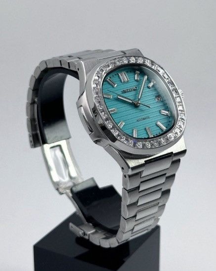 Japanese Brand Seiko Mod Nautilus Tiffany Blue Diamond Steel Watch 41mm Size ONE SIZE - 5 Thumbnail