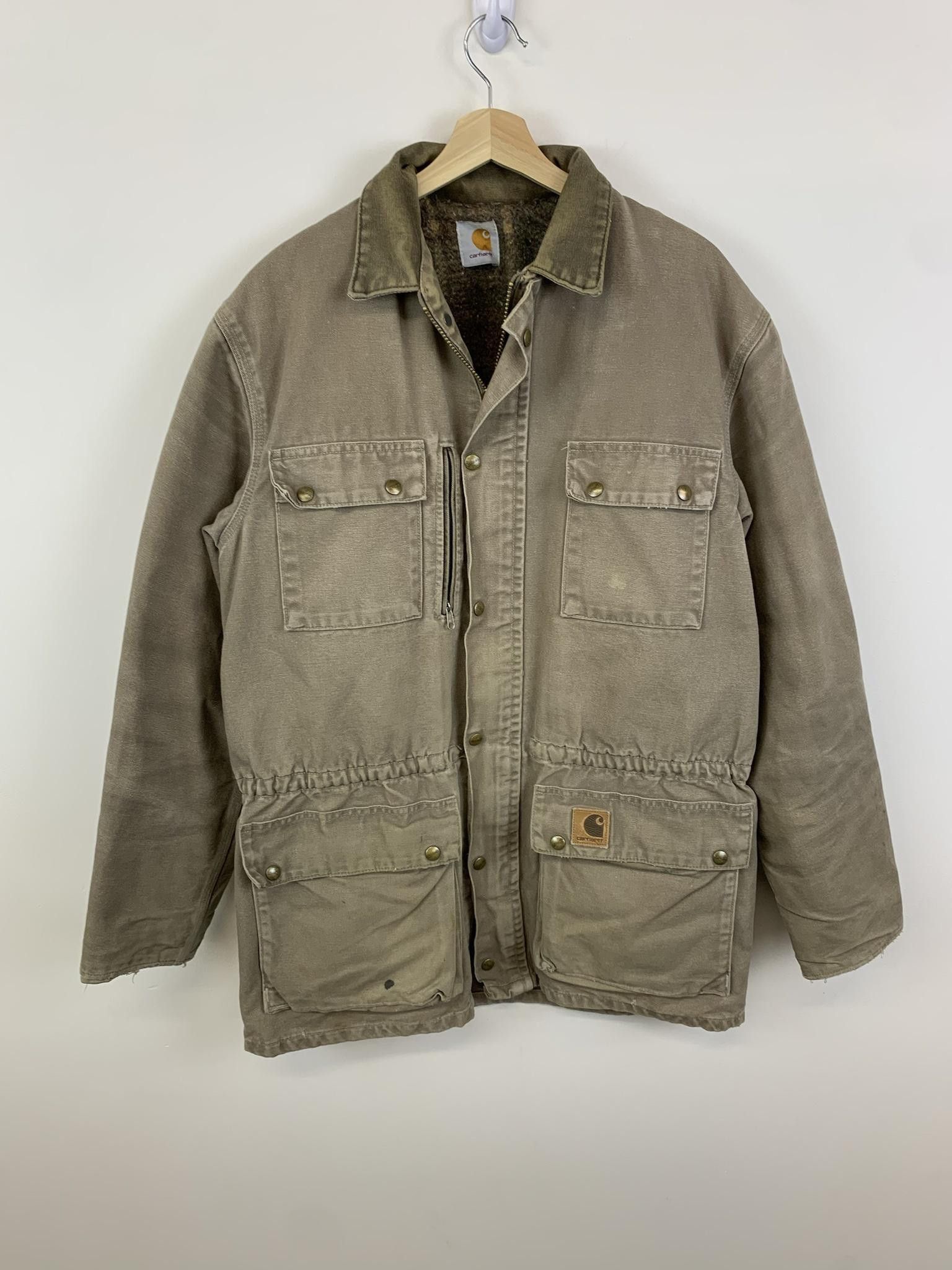 image of 90's Carhartt Flannel Lined Santa Fe Jacket in Brown, Men's (Size Large)