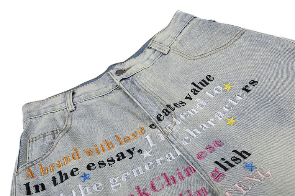 Vintage American Distressed Denim Shorts with Letter Embroidery Size US 32 / EU 48 - 3 Thumbnail