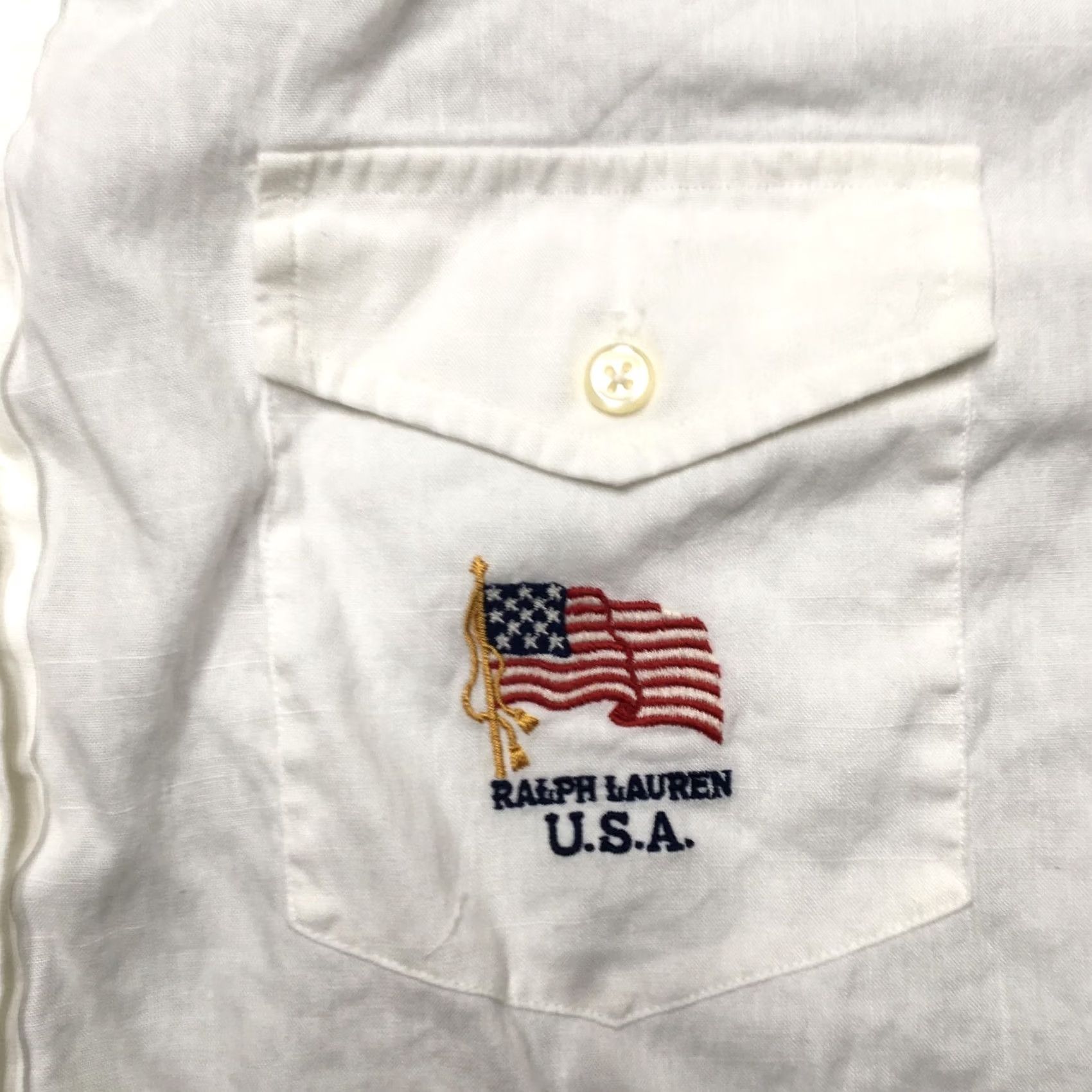 Polo Ralph Lauren Polo Ralph Lauren USA Flag Linen Blend Shirt Mens L White Fourth of JulyButton-Up Shirt Size US L / EU 52-54 / 3 - 3 Thumbnail