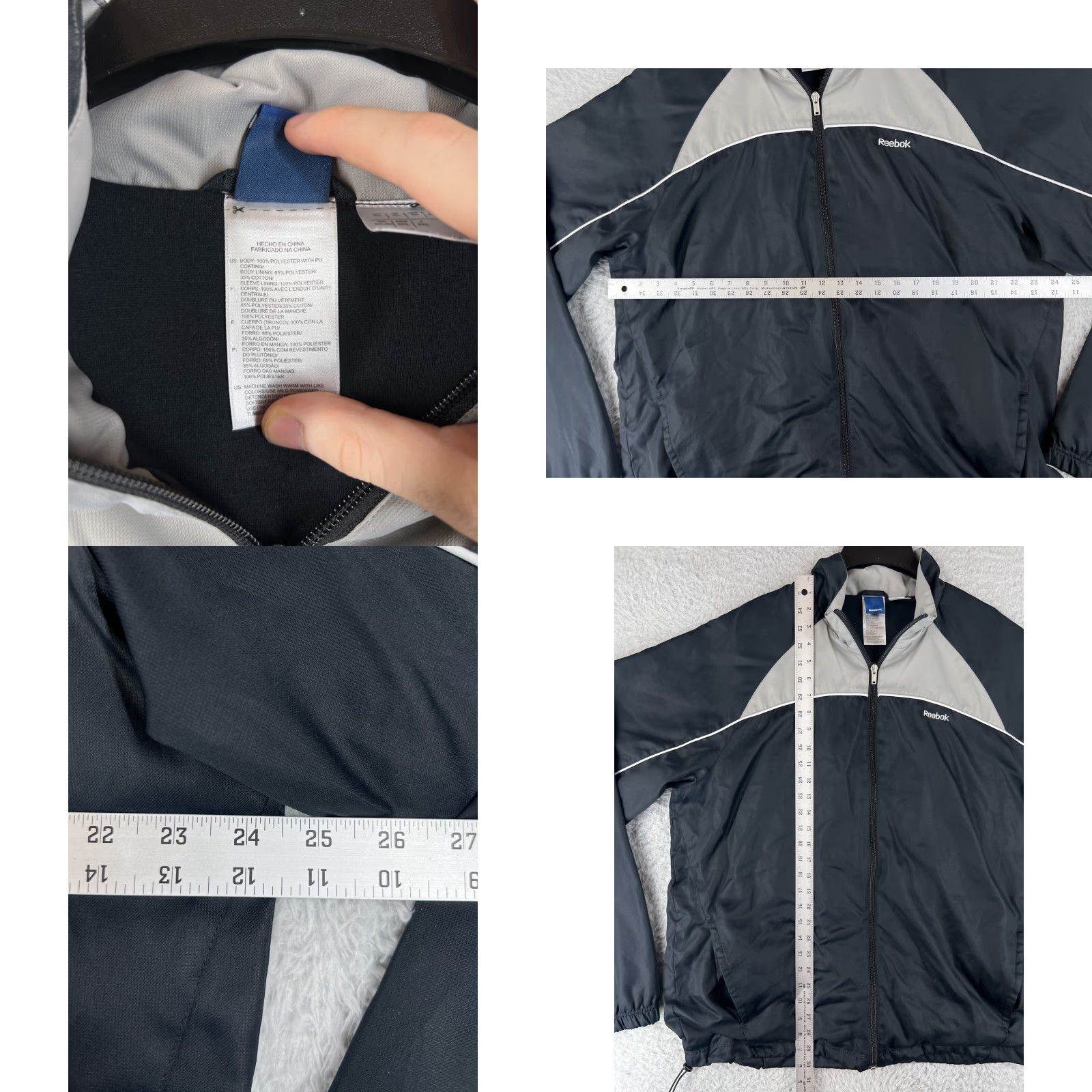 Reebok VINTAGE REEBOK Jacket Shirt Mens L Gray Black Windbreaker Full Zip Pockets Poly Shell Athletic Size US L / EU 52-54 / 3 - 8 Thumbnail