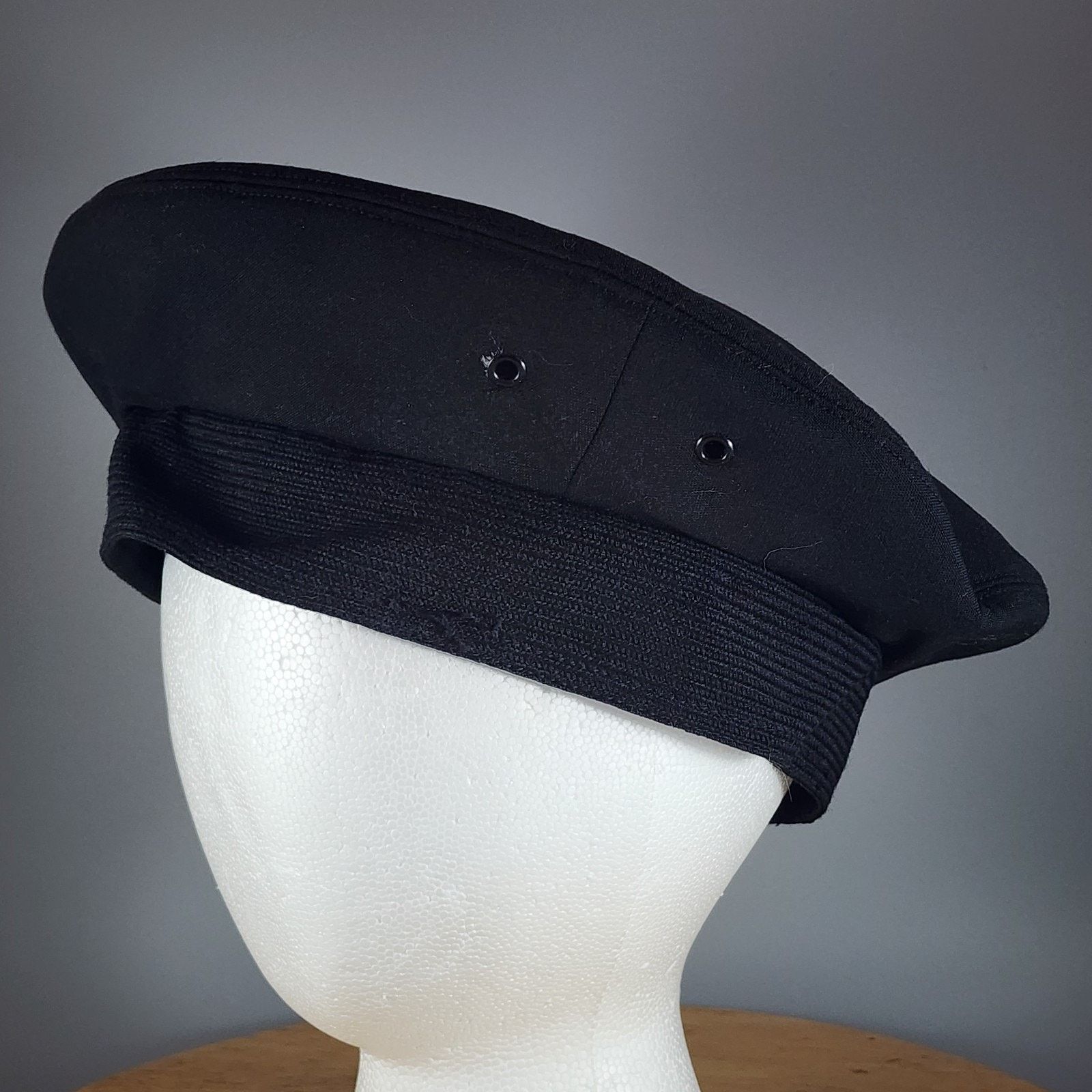 Other Art Caps Military Sailor Uniform Hat Cover 6-7/8 Black Wool Size ONE SIZE - 4 Thumbnail
