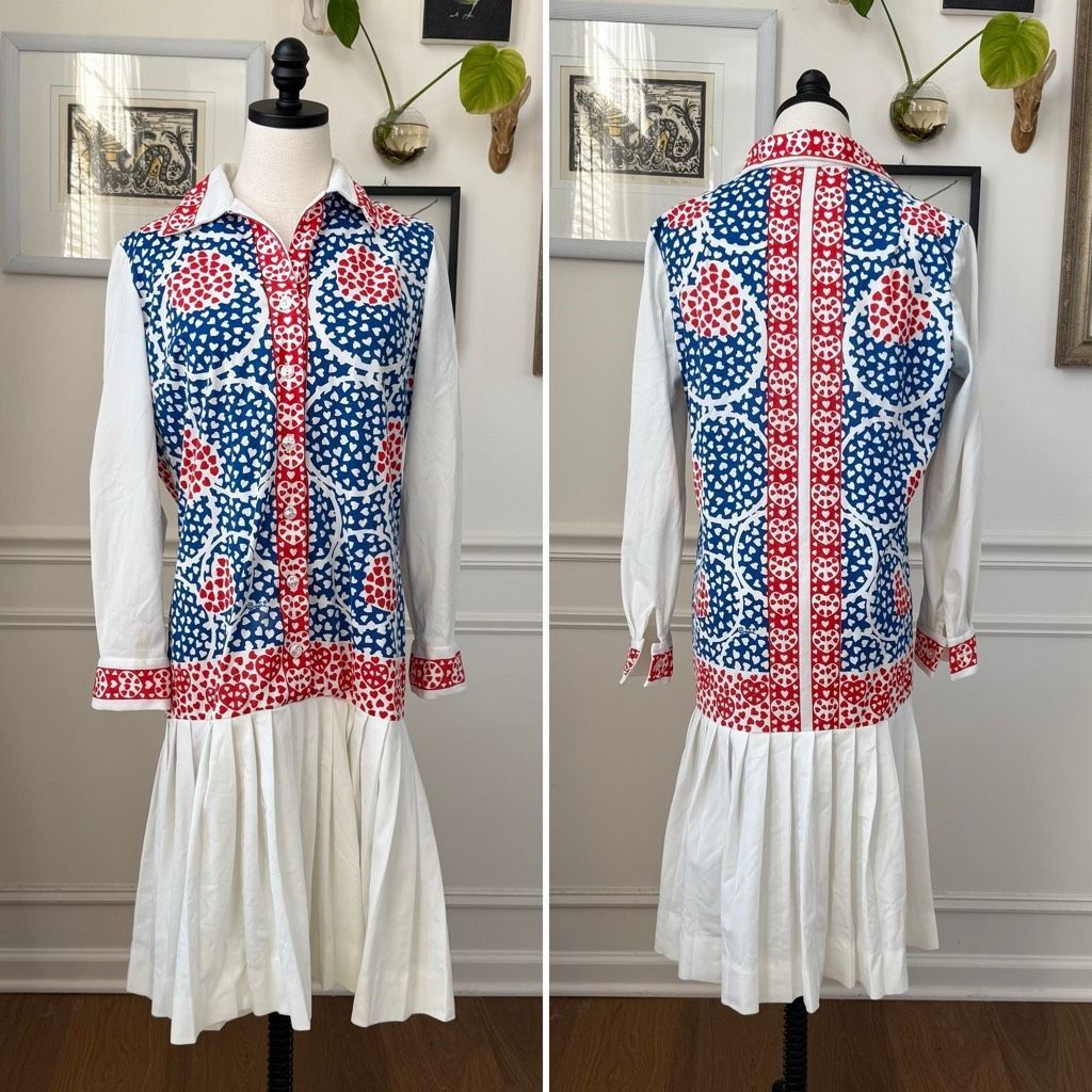 Vintage Vintage 70s Does 20s Miss Serbin Drop Waist Heart Novelty Pr Size L / US 10 / IT 46 - 1 Thumbnail
