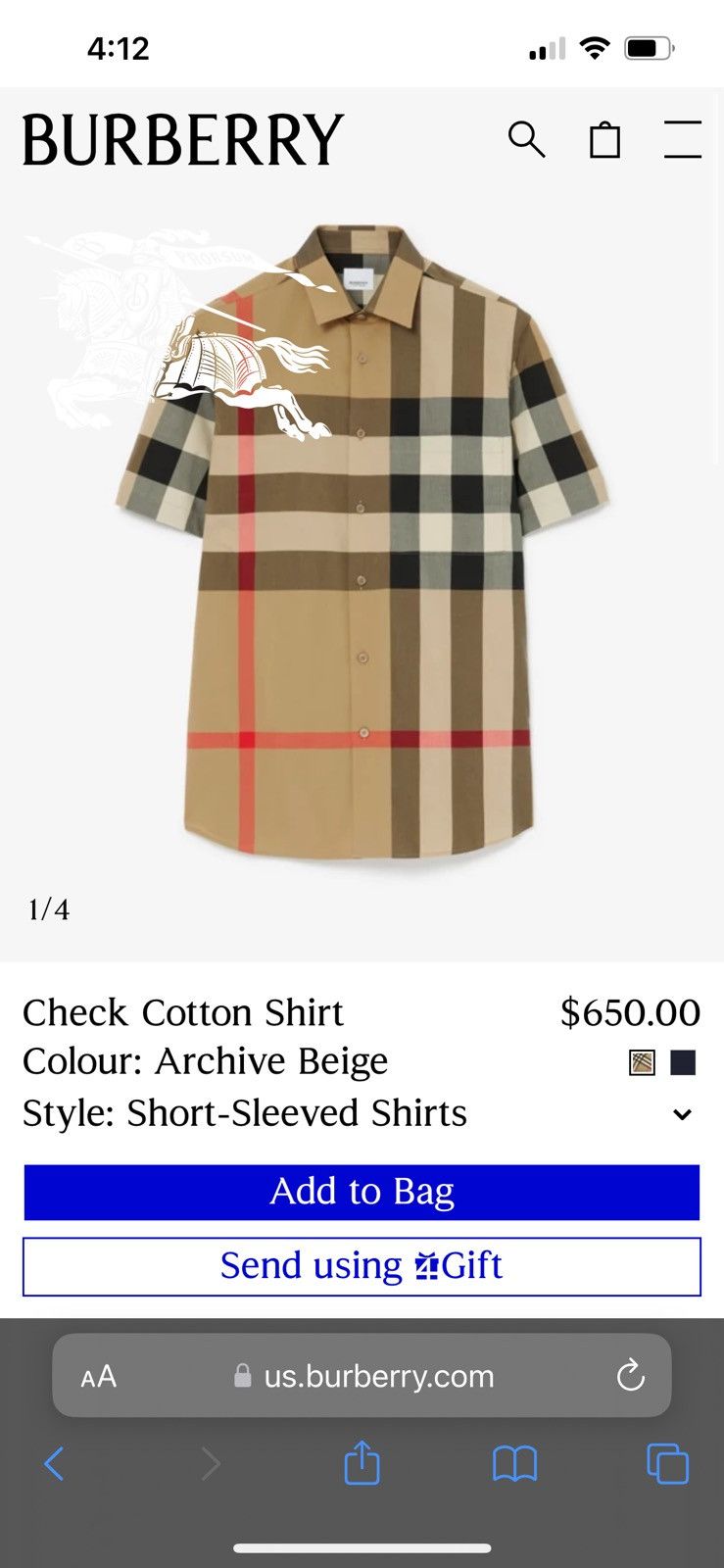 Image of Burberry Regular Check Short Sleeve in Tan/Beige, Men's (Size 2XL)