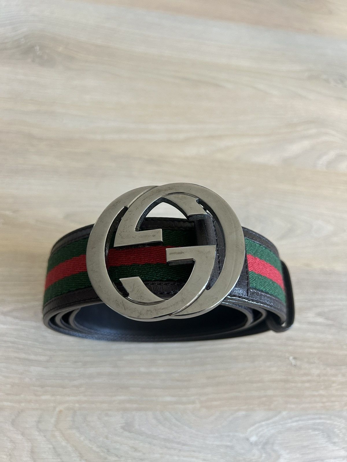 Gucci Gucci Brown Leather GG Supreme Web Belt Size 38 - 6 Thumbnail