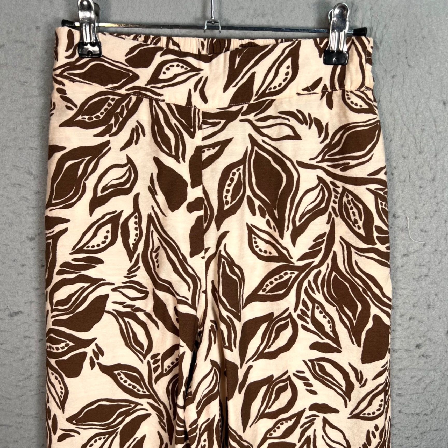 Mango Mango Womens XS Brown Leaf Print Wide-Leg Pants Size 26" / US 2 / IT 38 - 6 Thumbnail