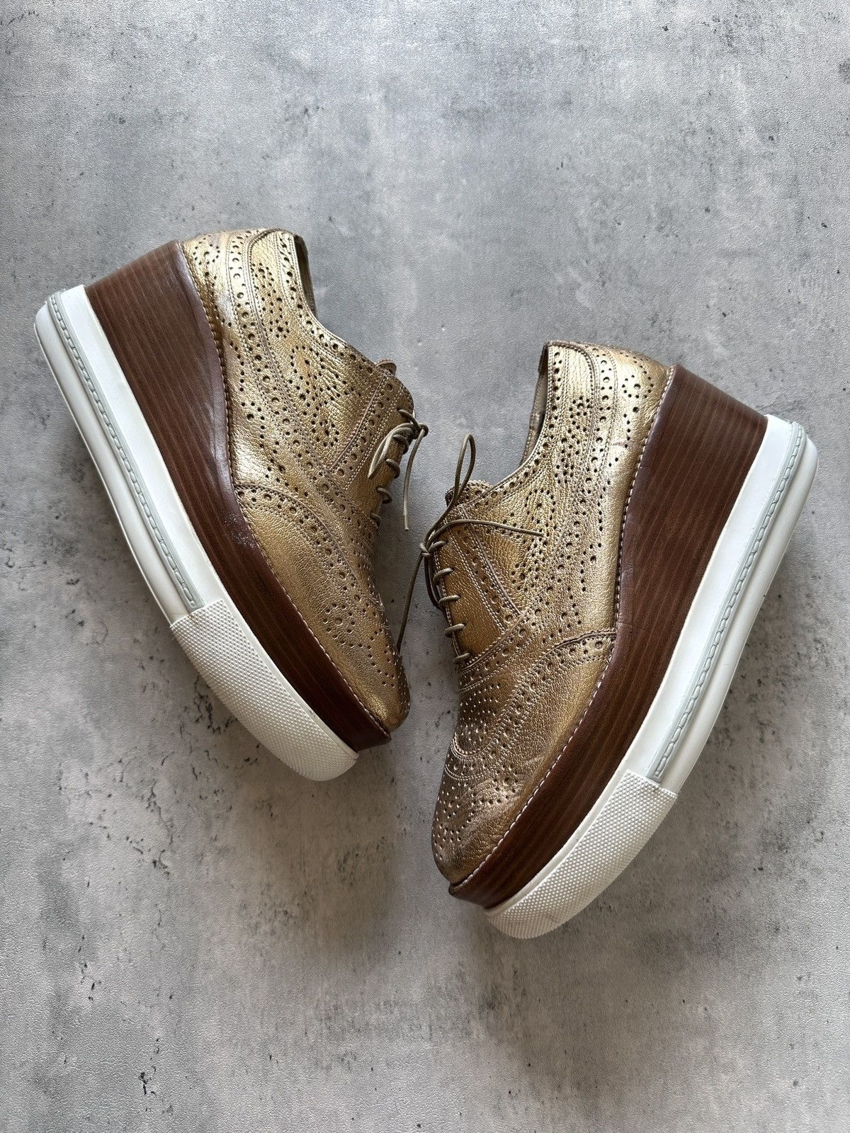 Miu Miu PLATFORM BROGUES (METALLIC GOLD) Size US 10.5 / IT 40.5 - 5 Thumbnail