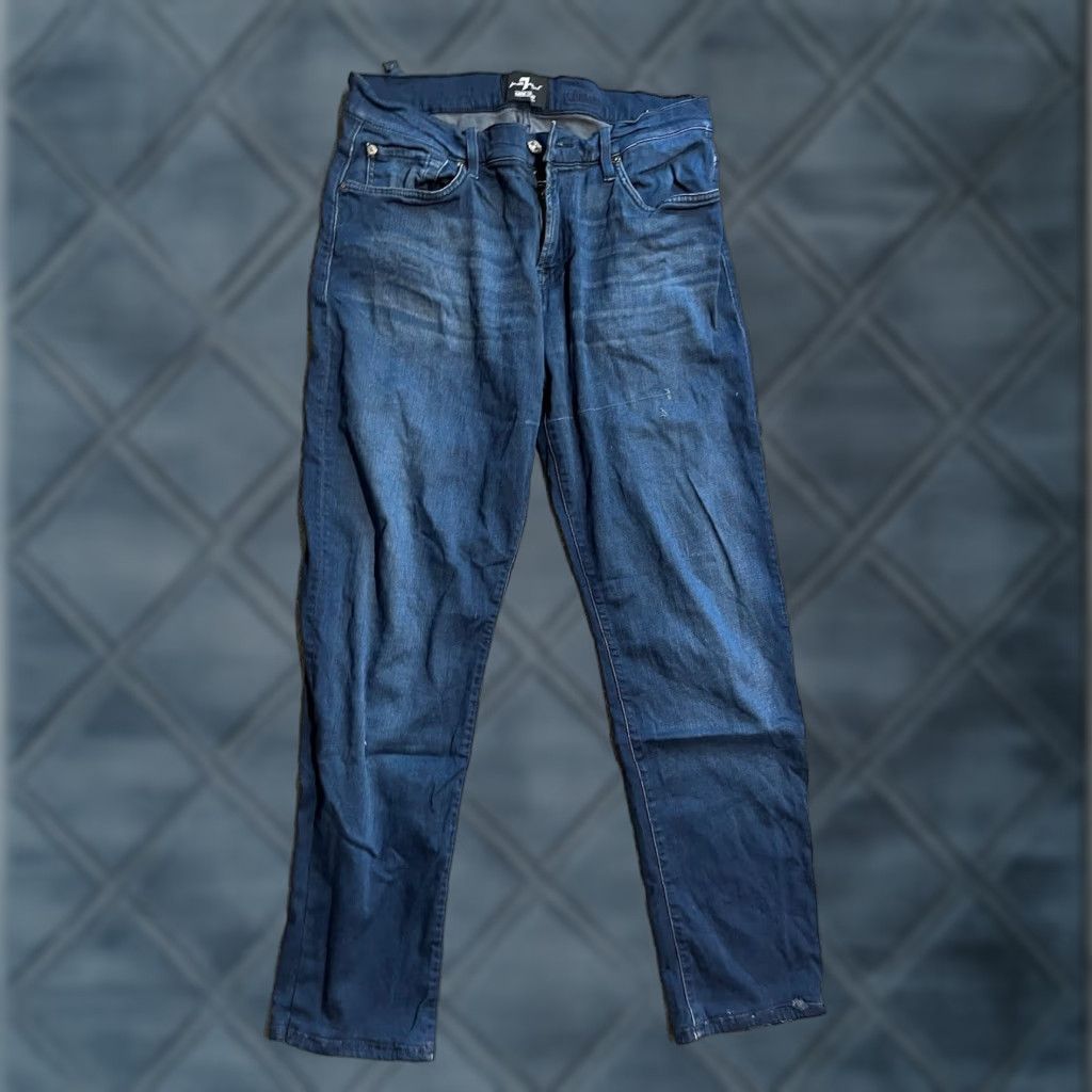7 For All Mankind 7 For All Mankind Jeans Men 32 Slim Straight Dark Wash Blue Denim 32x29 Stretch Slimming 5-Pocket Logo Button Zip Modern Sports Mens Size US 32 / EU 48 - 1 Thumbnail