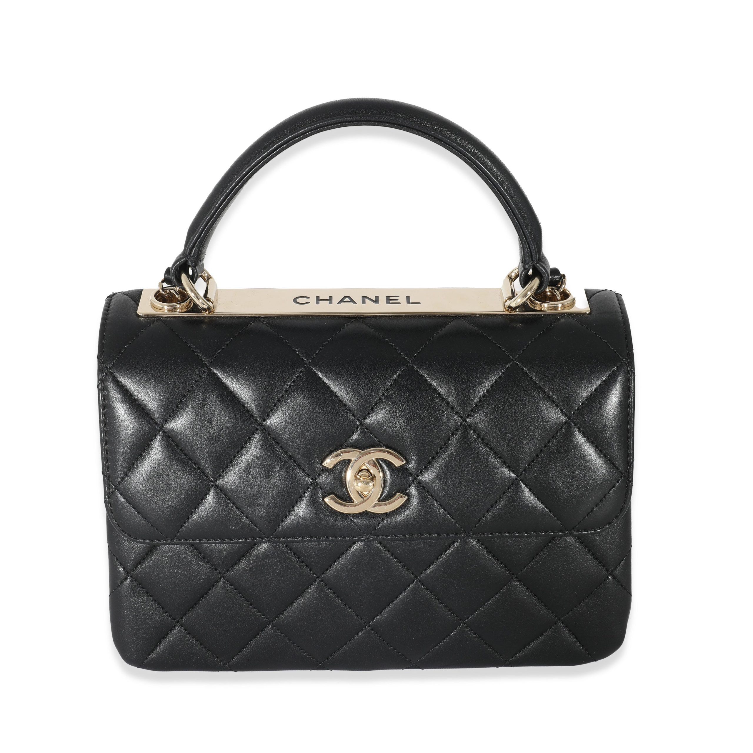 image of Chanel Black Quilted Lambskin Medium Trendy Top Handle Flap Bag, Women's
