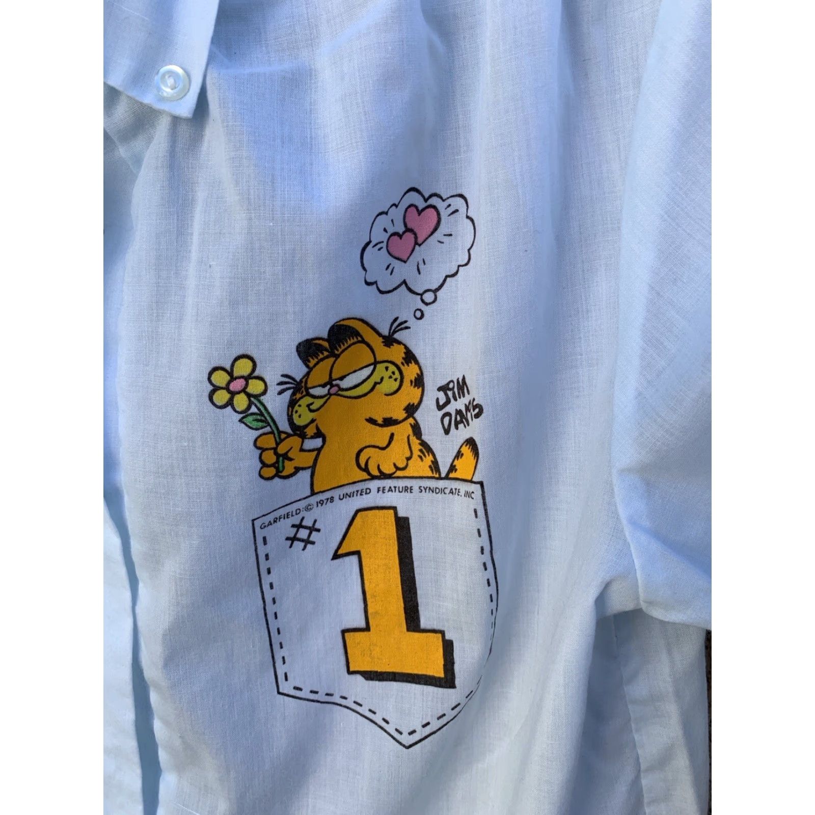 Vintage VINTAGE Flirts Shirt Adult 11 Blue Garfield Cat Nap Nightwear Button Front Collared Short Sleeve Sleepshirt Womens Size L / US 10 / IT 46 - 2 Thumbnail
