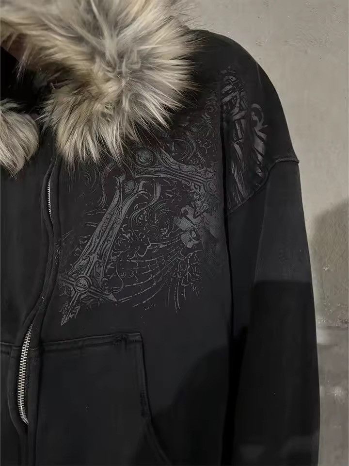 Japanese Brand Zip-Up Hoodie with Faux Fur Hood Size US M / EU 48-50 / 2 - 3 Thumbnail
