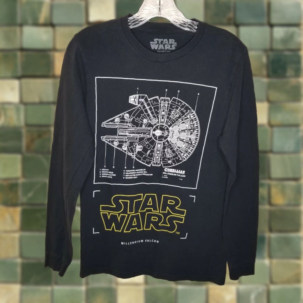 Vintage Star Wars Mens Black Millennium Falcon Long Sleeve T-Shirt Size S Size US S / EU 44-46 / 1 - 1 Thumbnail