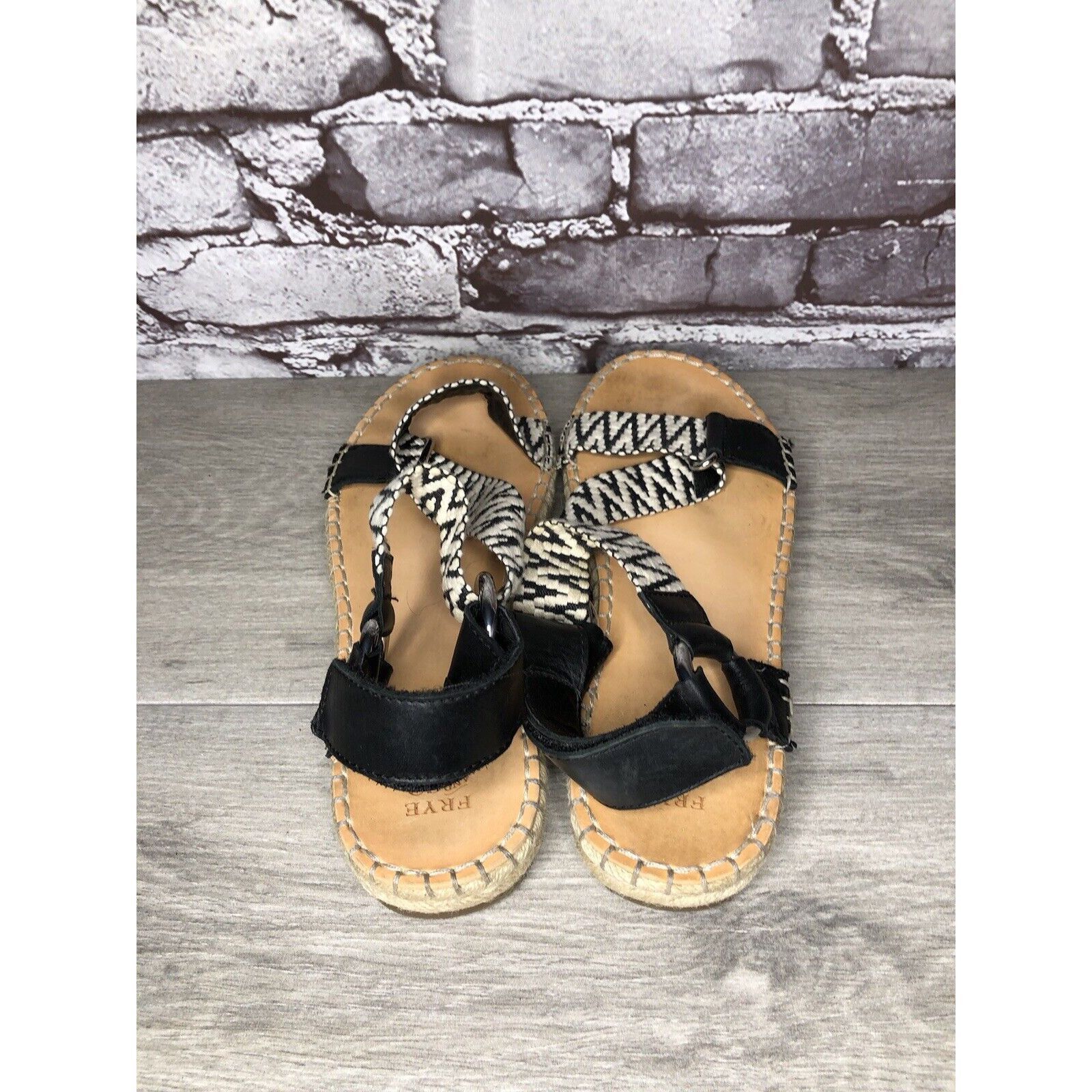 Frye Frye & Co Kole White Black Fabric Leather Espadrilles Sandal Size US 8.5 / IT 38.5 - 6 Thumbnail