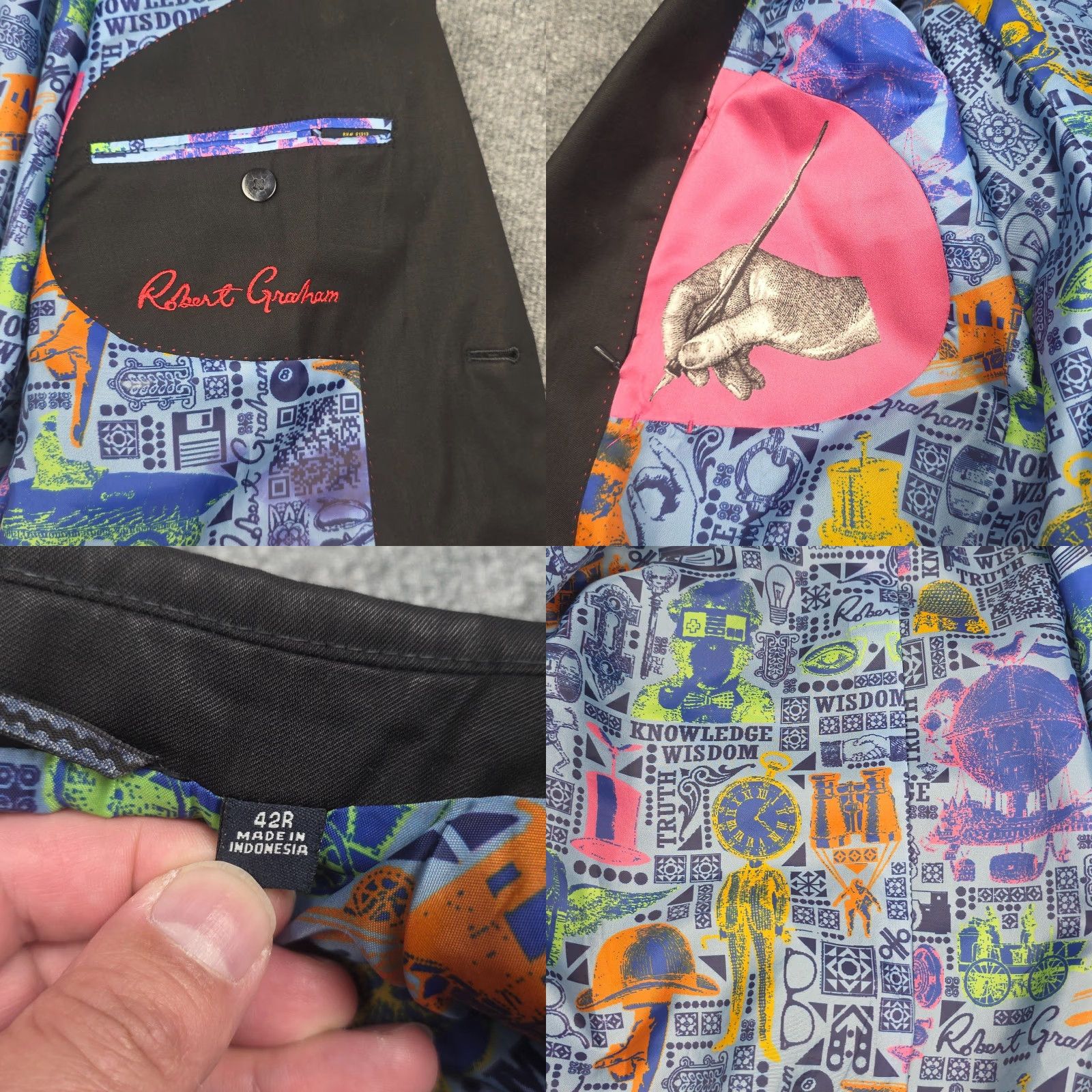 Robert Graham Robert Graham Men’s Size 42 R Classic Fit Black Wool Blazer Jacket Two Button Peak Lapel Regular"/"Jacket Size 42R - 8 Thumbnail