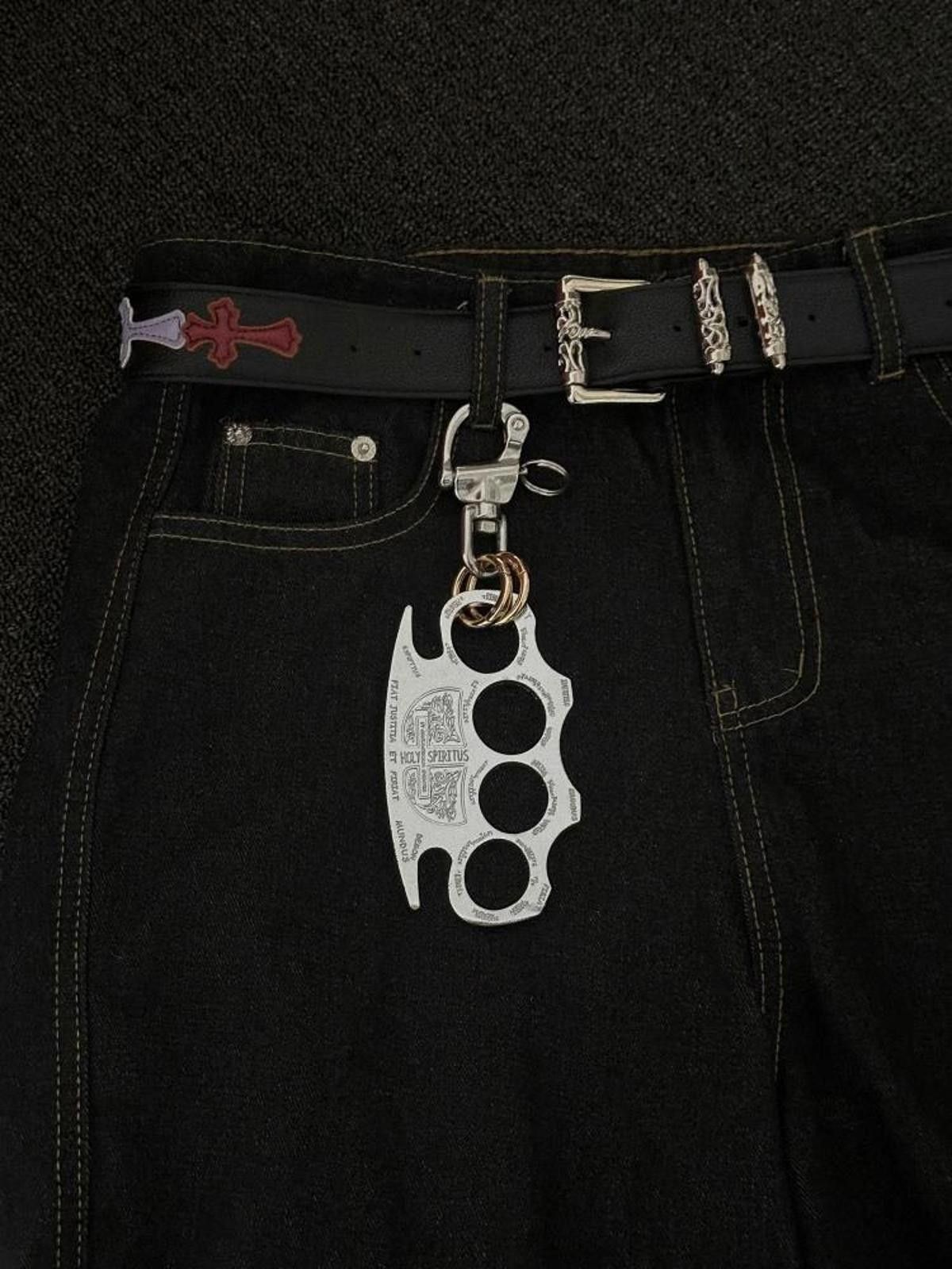 Jewelry Finger With Tiger Keychain, Y2K Keychain in Silver, Men's