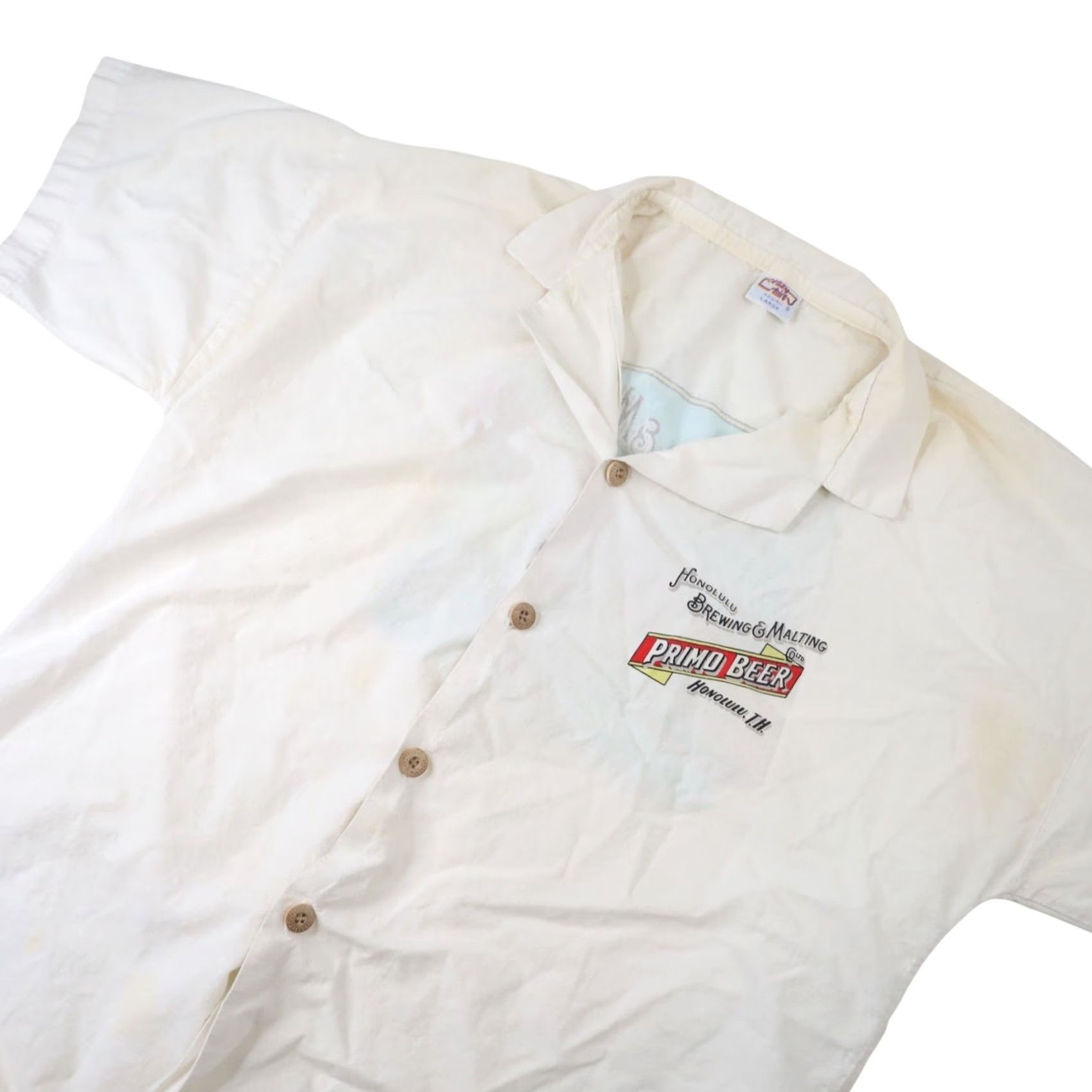 Vintage VINTAGE Crazy Shirts Primo Beer Hawaiian Shirt White Large Mens Button Up Short Sleeve Size US L / EU 52-54 / 3 - 3 Thumbnail