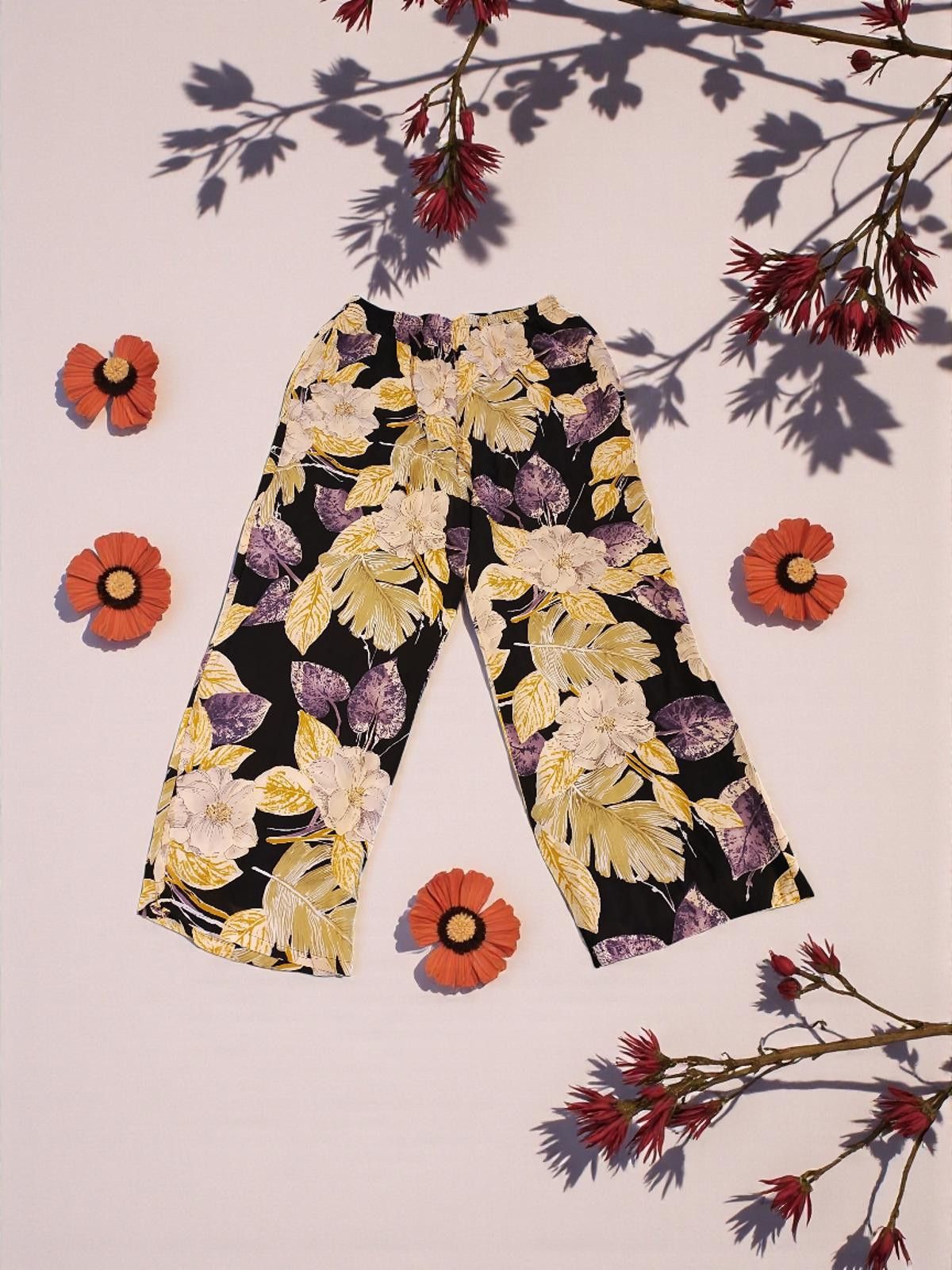 Other David Dart Women's Floral Rayon Wide-Leg Pants Medium Size 32" / US 10 / IT 46 - 3 Thumbnail