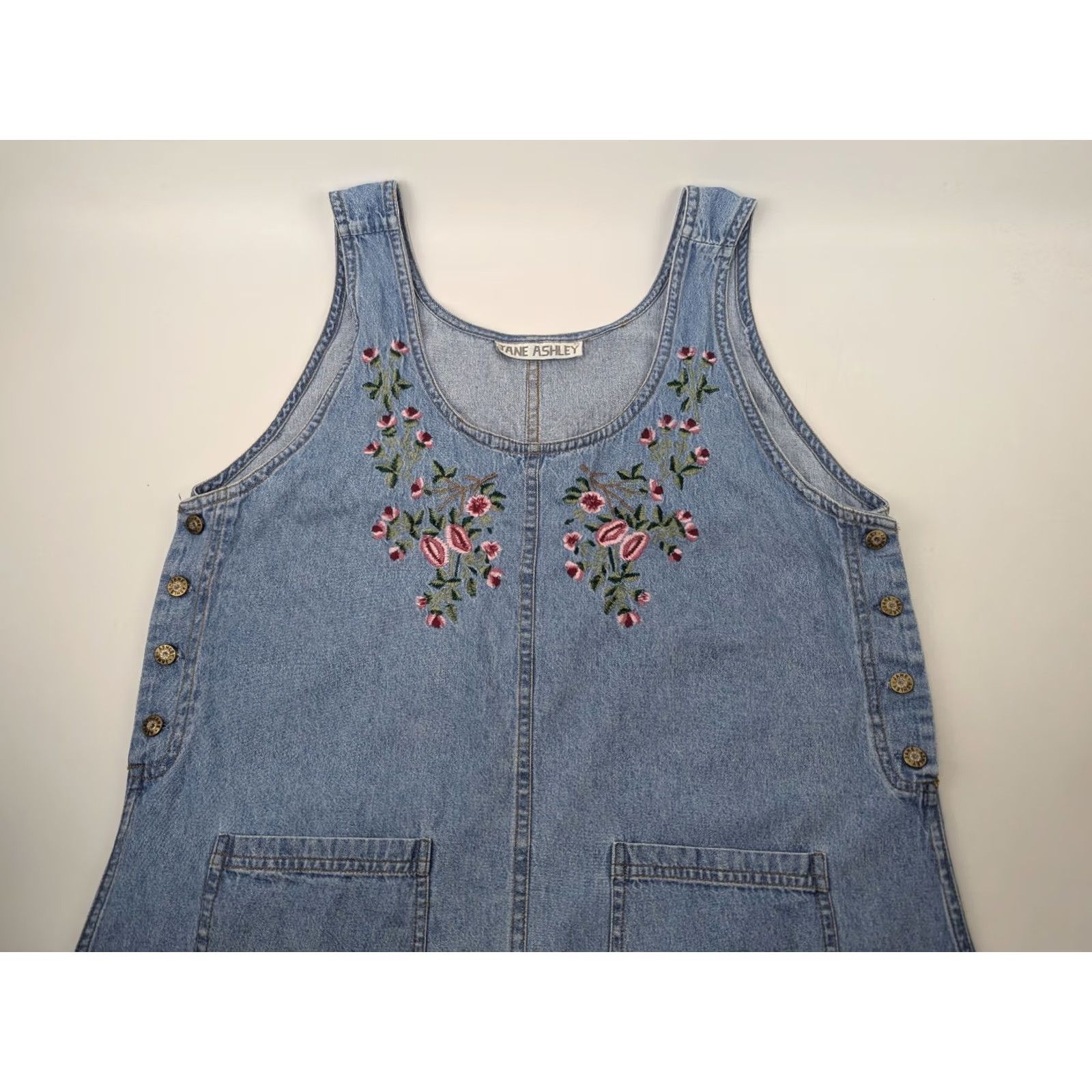 Denime VINTAGE Jane Ashley Denim Floral Embroidered Jumper Womens Dress Maxi Pockets Size L / US 10 / IT 46 - 7 Thumbnail