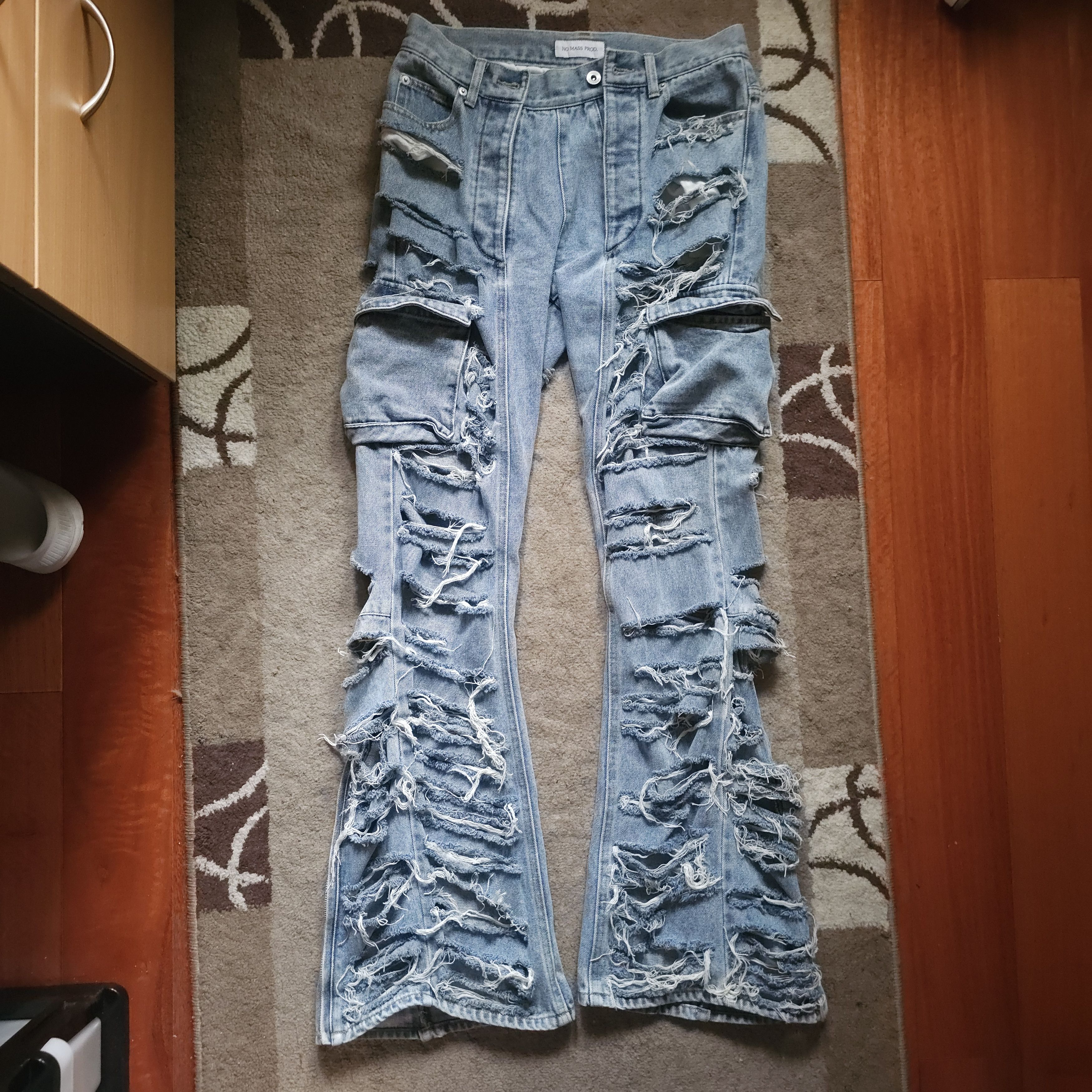 Other No Mass Prod "03GLM" Flared cargo distressed washed jeans Size US 32 / EU 48 - 1 Thumbnail