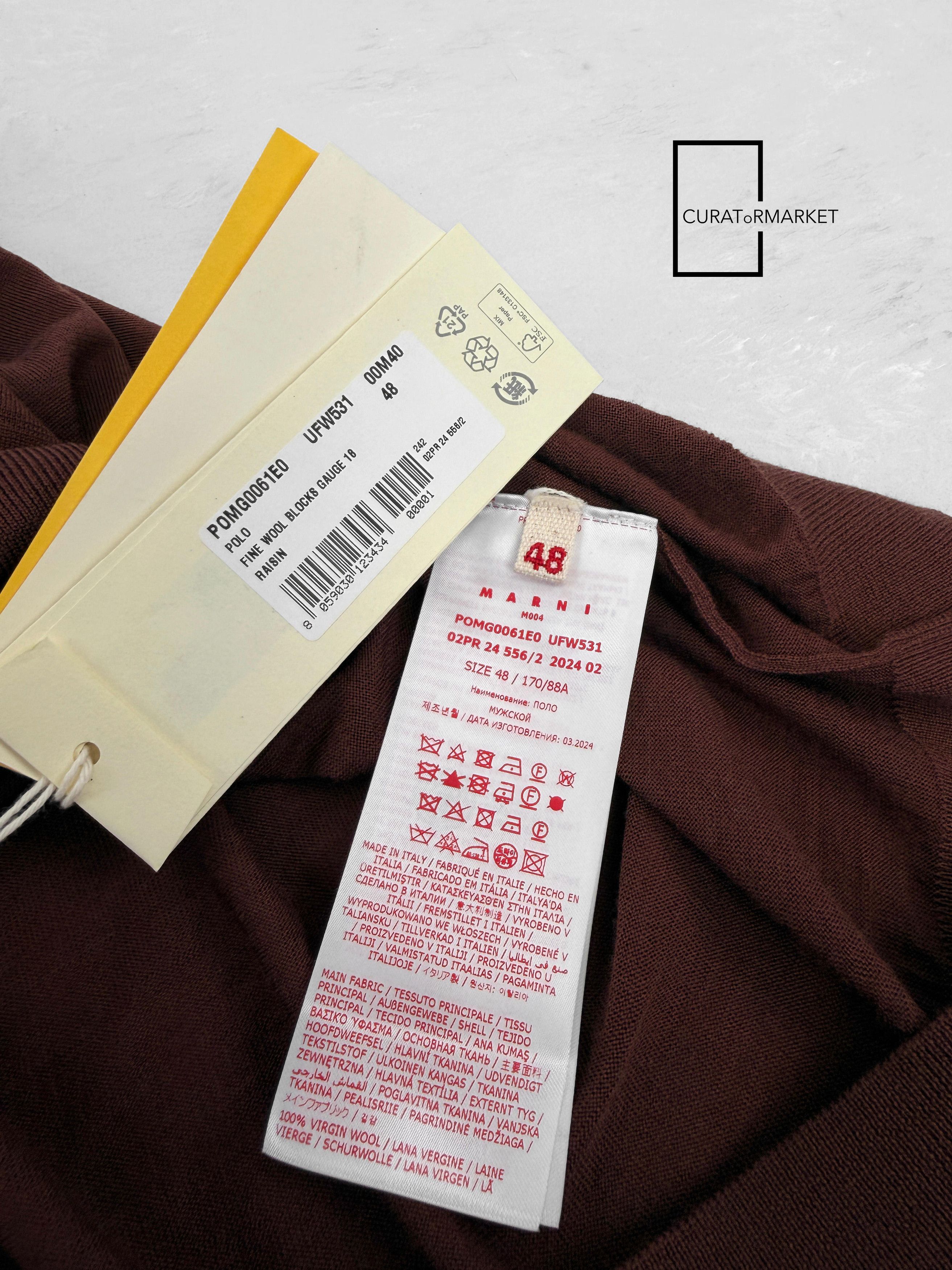 Marni EU48 Fine Knit Wool Blocks Polo Embroidered Stitch Logo FW24 Size US M / EU 48-50 / 2 - 6 Thumbnail