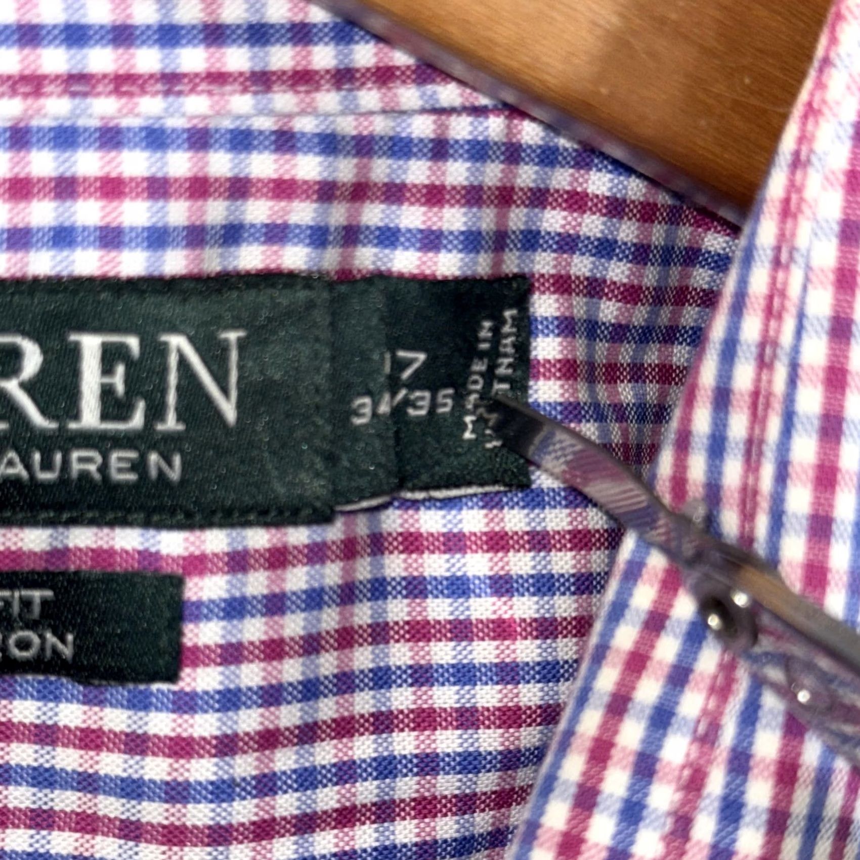 Ralph Lauren Lauren Ralph Lauren Shirt Mens 17 34/35 Purple Gingham Slim Fit Non-Iron Dress Shirt Womens? Size 46R - 5 Thumbnail