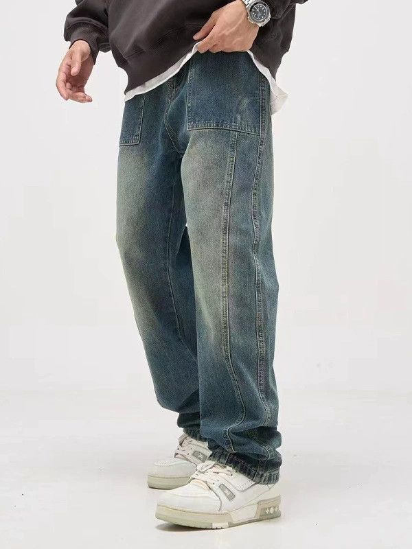 Jean American retro men's loose versatile washed distressed jeans Size US 32 / EU 48 - 3 Thumbnail