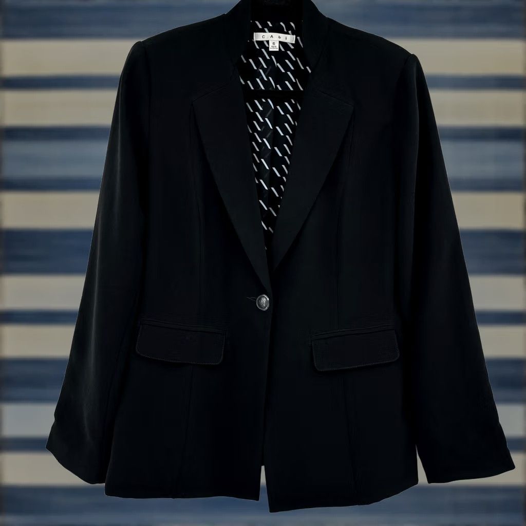 Vintage Cabi 717 Black Single Button Blazer Jacket Womens 6 Career Workwear Dressy Blazer Size M / US 6-8 / IT 42-44 - 1 Thumbnail