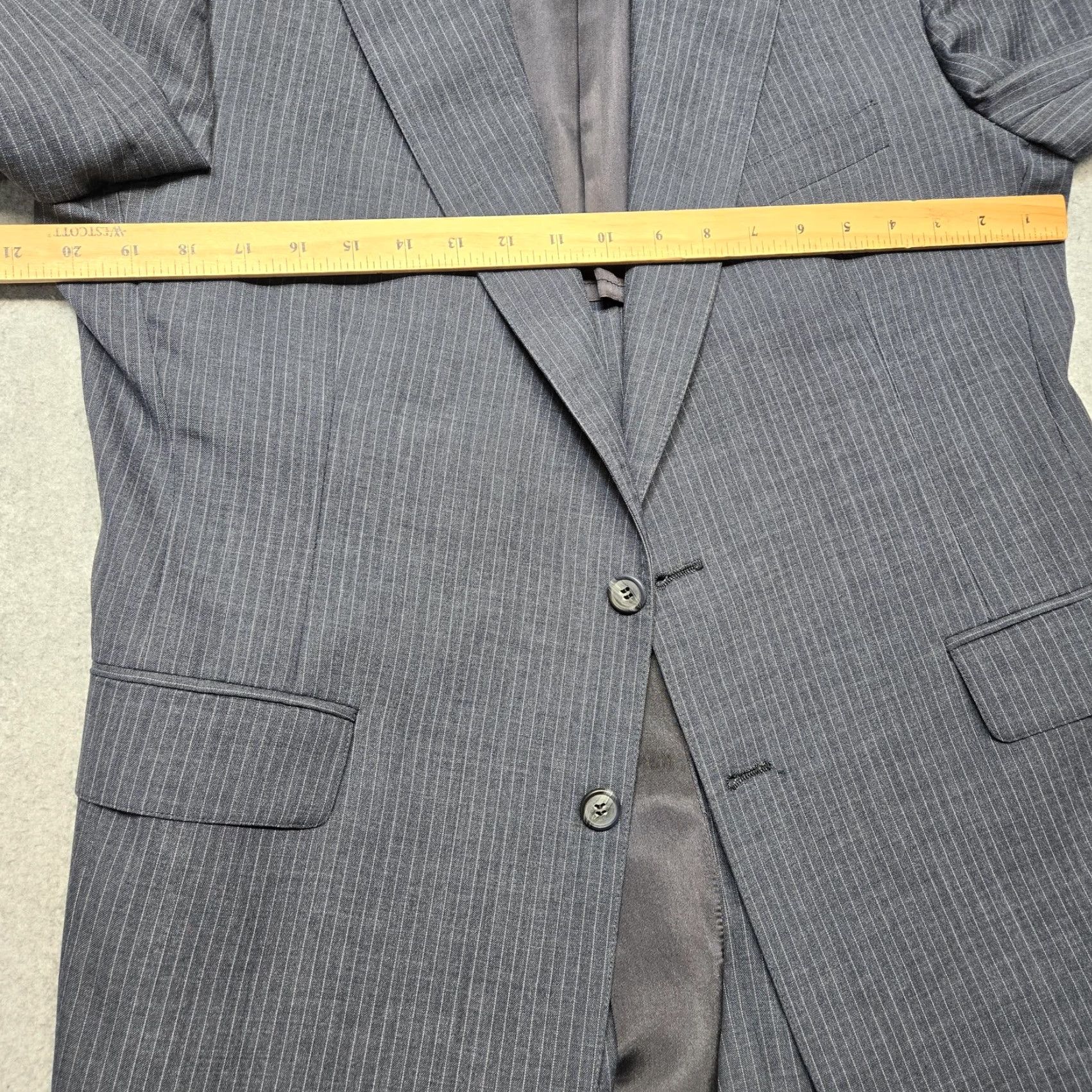 Vintage Cricketeer Mens 2 Piece Suit Jacket Blue Striped Wool 42R Regular Notch Lapel Two-Button Front Single-Breasted Formal Business Size 42R - 5 Thumbnail