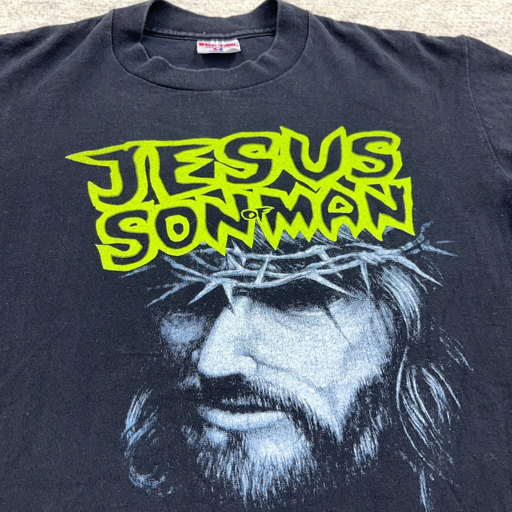 VINTAGE Sof tee Jesus Shirt Men L Black Graphic Print 90s Rap Tee Single Stitch 90s RARE Mens