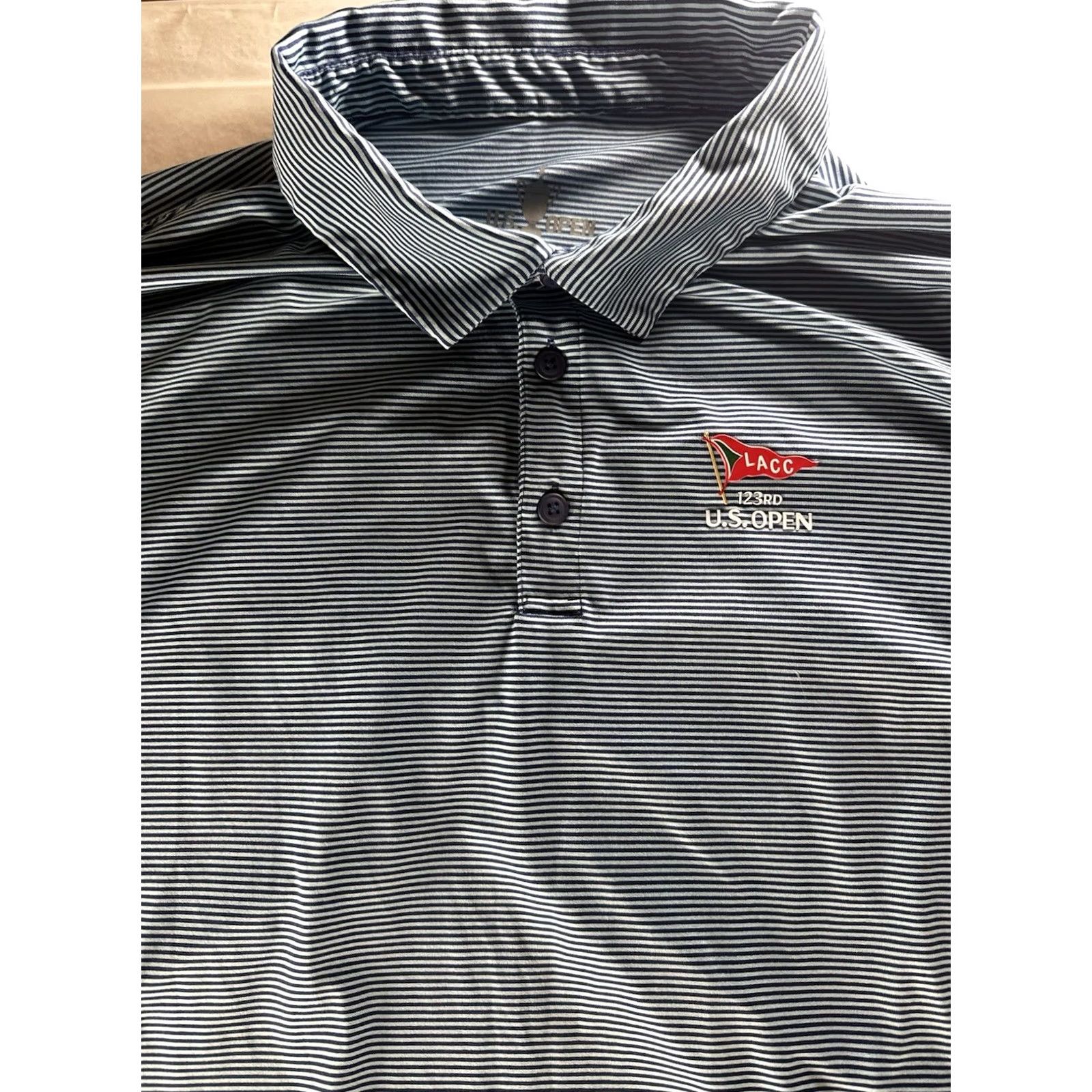 Vintage Polo Golf LACC 123rd US Open Polo Shirt Mens 3XL Blue Stripes Performance 1/4 Button Shirt Mens 3XL Blue Striped Size US XXL / EU 58 / 5 - 5 Thumbnail