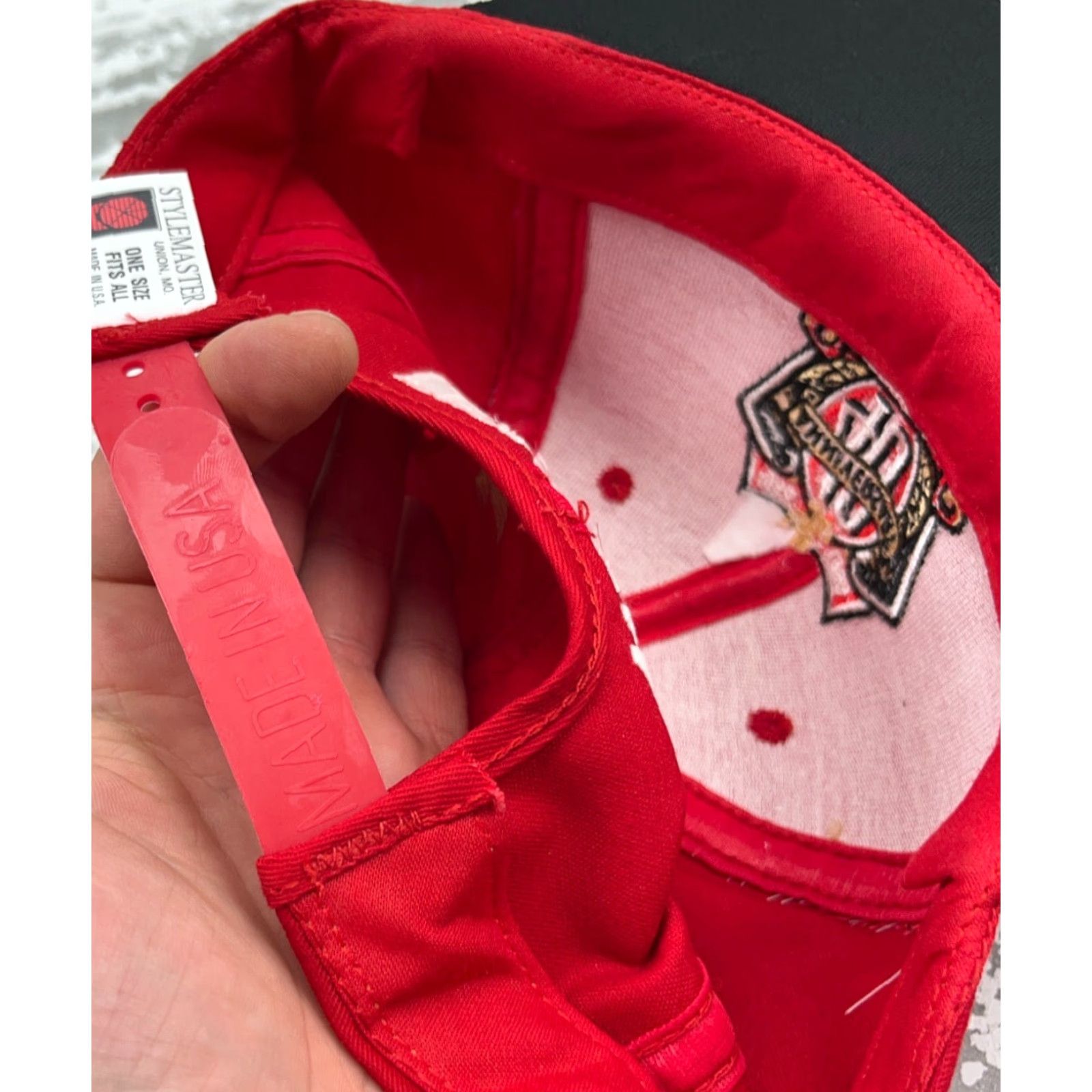 Vintage VINTAGE Stylemaster Hat Cap Snapback Red 90s 80s American Classic Retro Advertising Adjustable Lightweight Cotton Twill Mens Cap Snapback Size ONE SIZE - 7 Thumbnail