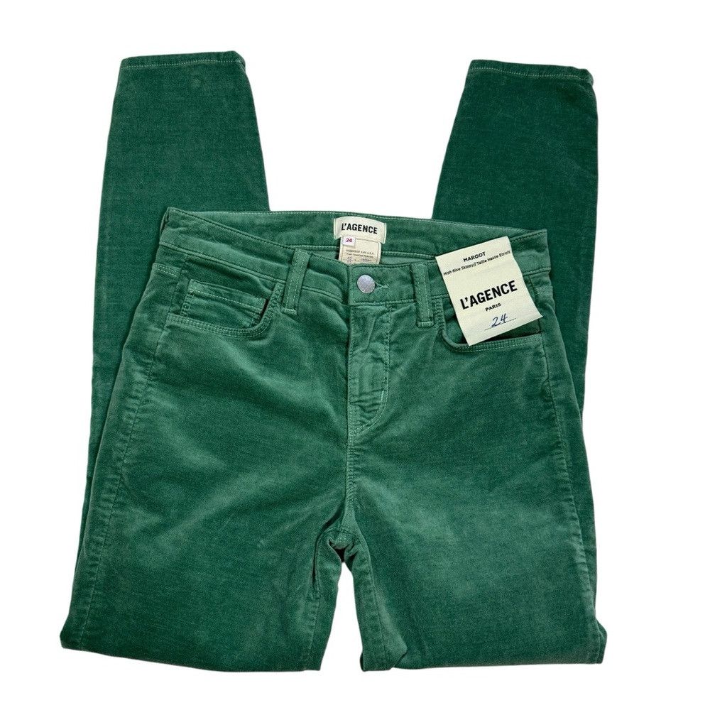 L'AGENCE NWT New $265 L'AGENCE Margot Velvet Crop Skinny FROSTY SPRU Size 24" / US 00 / IT 34 - 3 Thumbnail