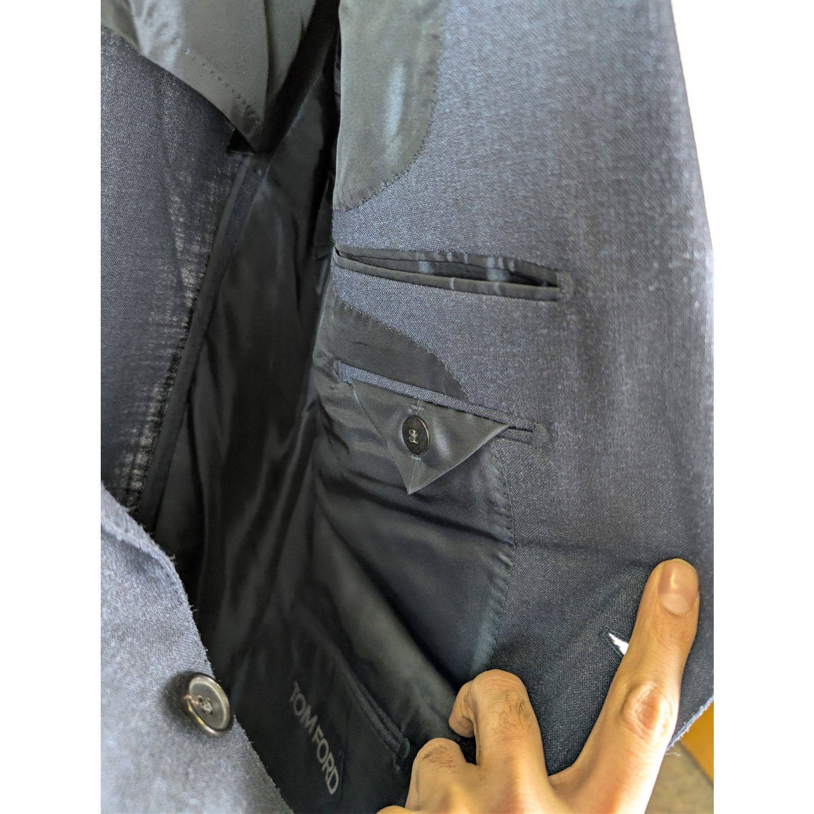 Tom Ford o1rshd1 CC20 Shelton Sharkskin Slim-Fit Wool Suit Jacket Size US M / EU 48-50 / 2 - 9 Thumbnail
