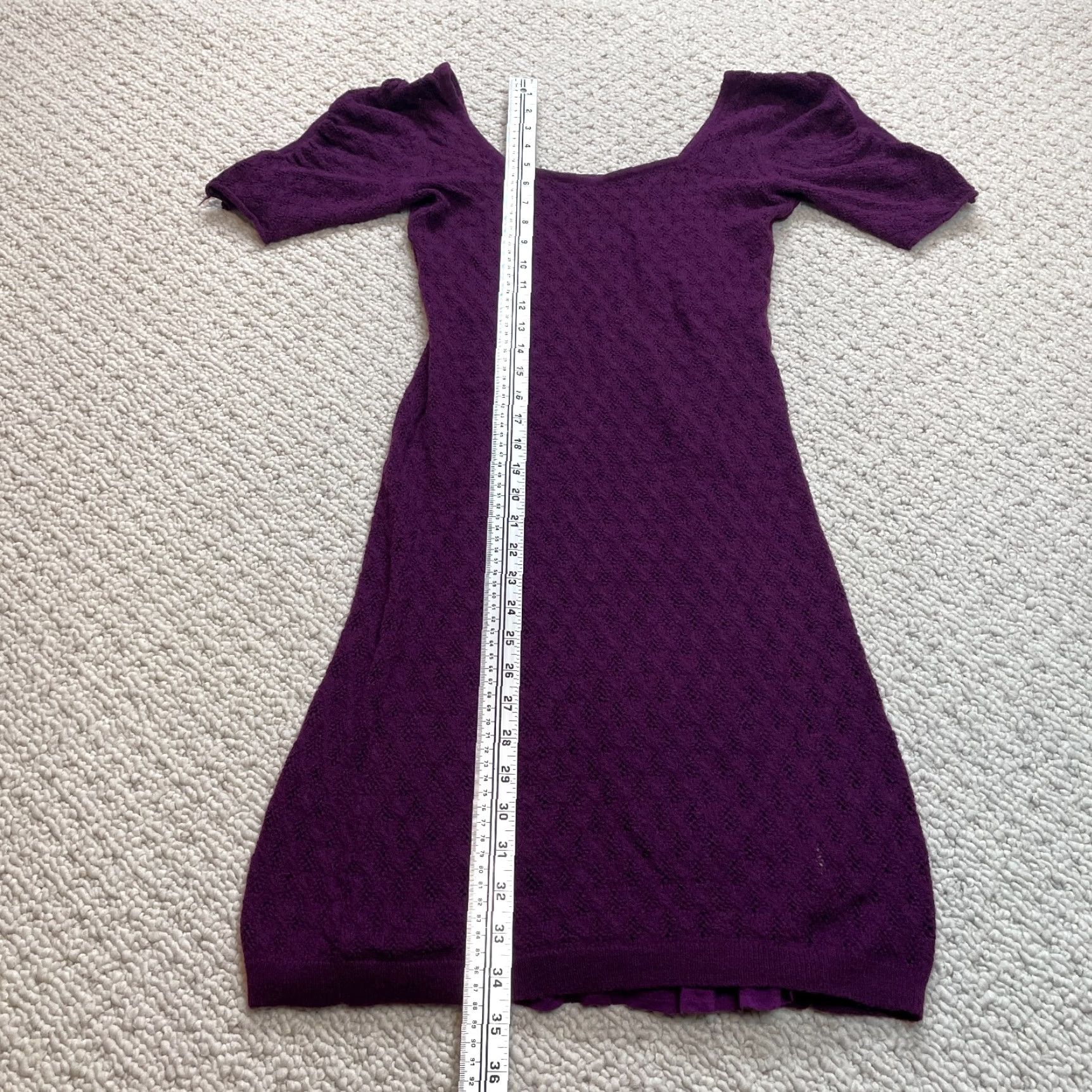 Vintage UNBRANDED Square Neck Sweater Dress Juniors L Purple 3/4 Sleeve Midi Women's Style Dress Size L / US 10 / IT 46 - 2 Thumbnail