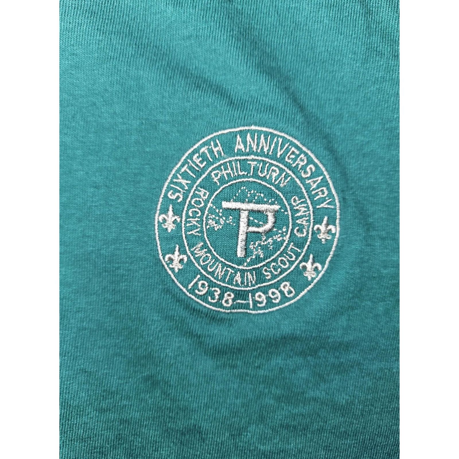 Hanes VINTAGE Hanes Beefy-T Rockymountain Scout Camp Shirt Mens L Teal Green 90s 60th Anniversary Limited Edition Crew Neck Short Sleeve Size US L / EU 52-54 / 3 - 2 Thumbnail