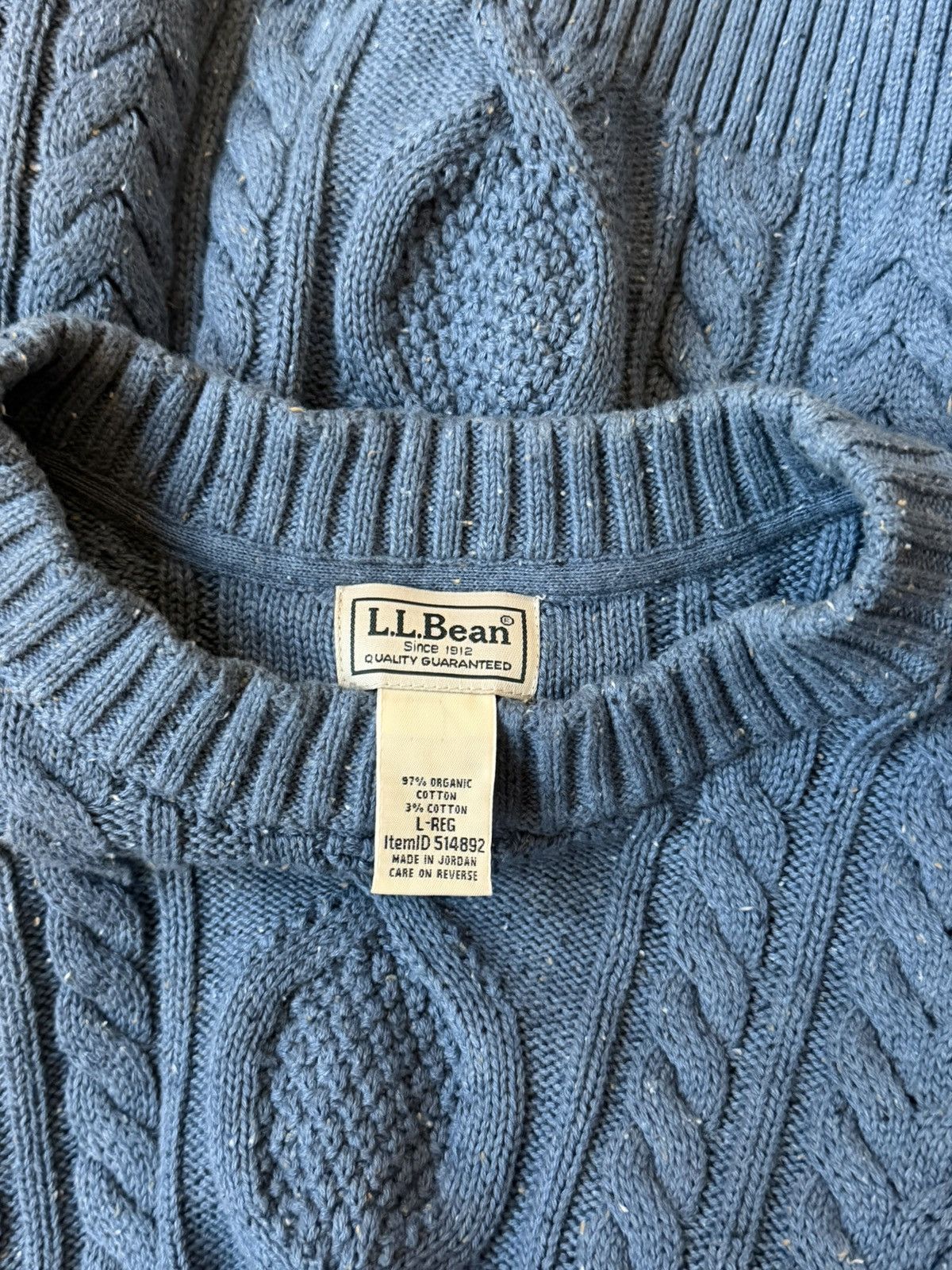 L.L. Bean Royal Blue Heritage Knit Cable Fisherman’s Sweater Size US L / EU 52-54 / 3 - 3 Thumbnail