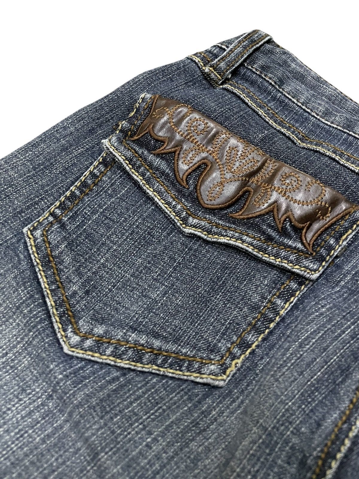 Japanese Brand × Tornado Mart Tornado Mart Style Tribal Leather Trimmed Flare Jeans Size US 26 / EU 42 - 16 Thumbnail