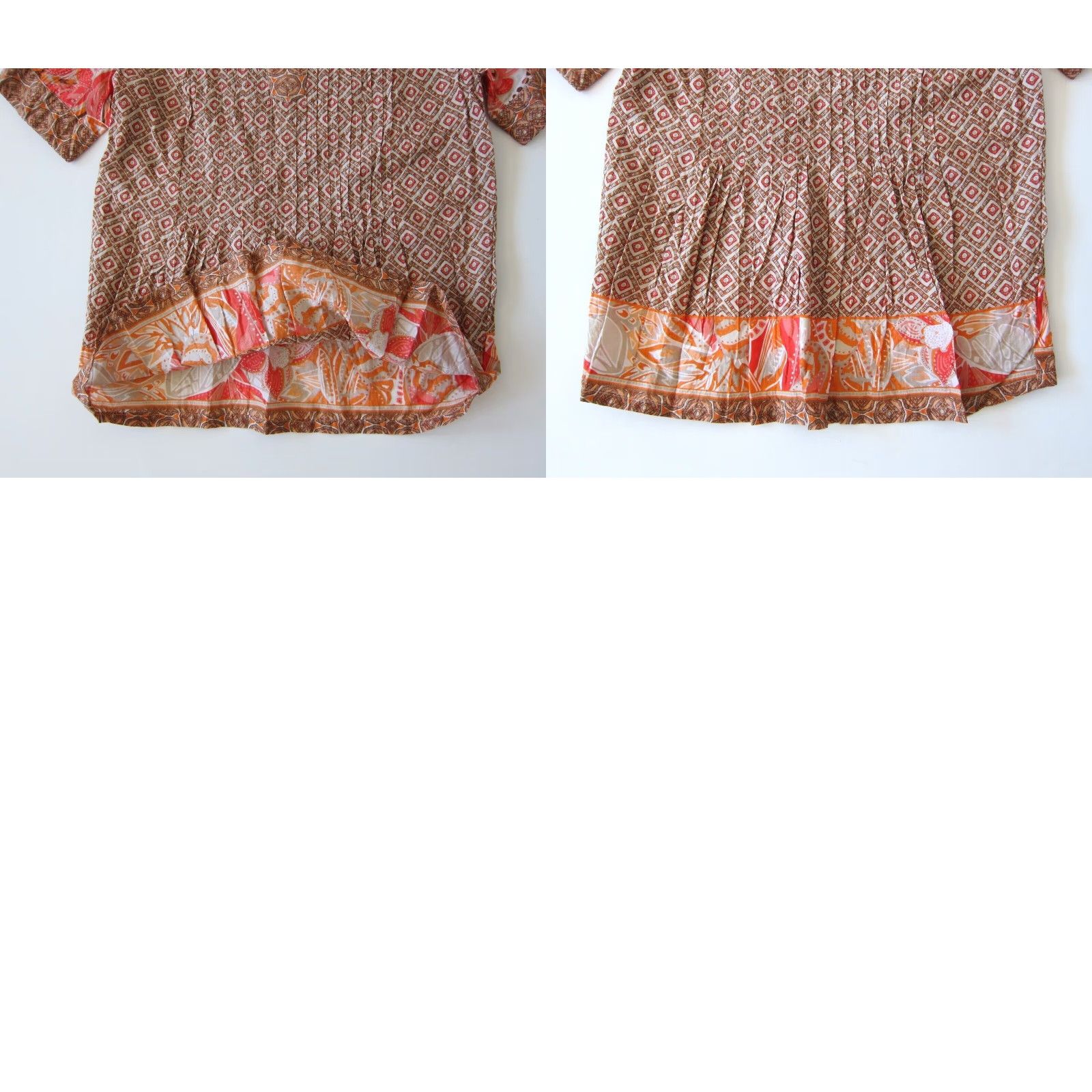 Vintage Style & Co. Cotton Pink Orange Brown V-Neck Short Sleeve Peasant Blouse Small Size S / US 4 / IT 40 - 8 Thumbnail